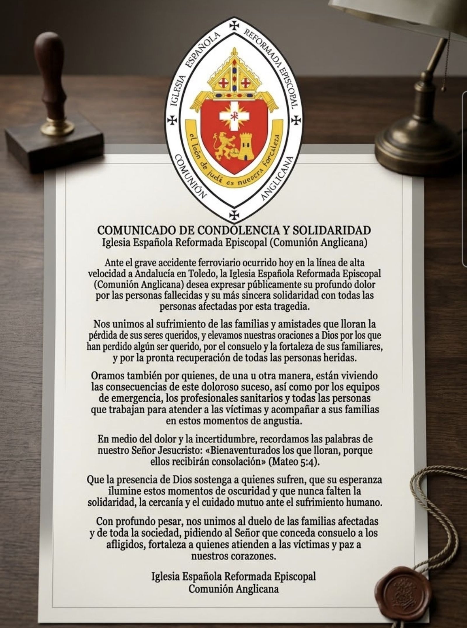 Comunicado del Obispo de la IERE (Comunión Anglicana), Rvdmo. Carlos López Lozano