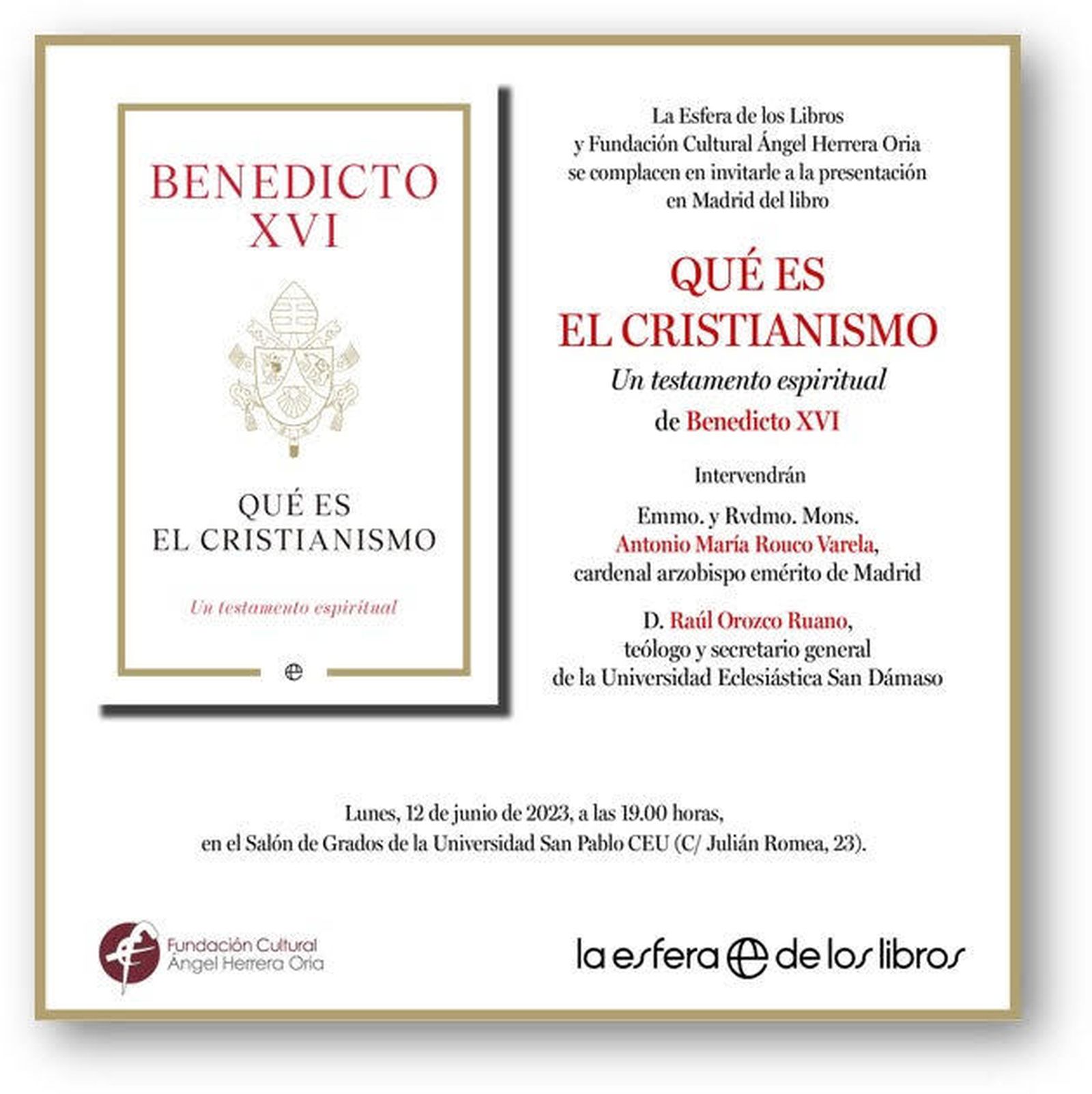Invitación a la presentación del libro de Ratzinger