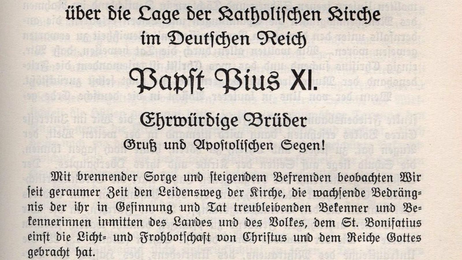 'Mit brennender sorge', encíclica del Papa Pío XI