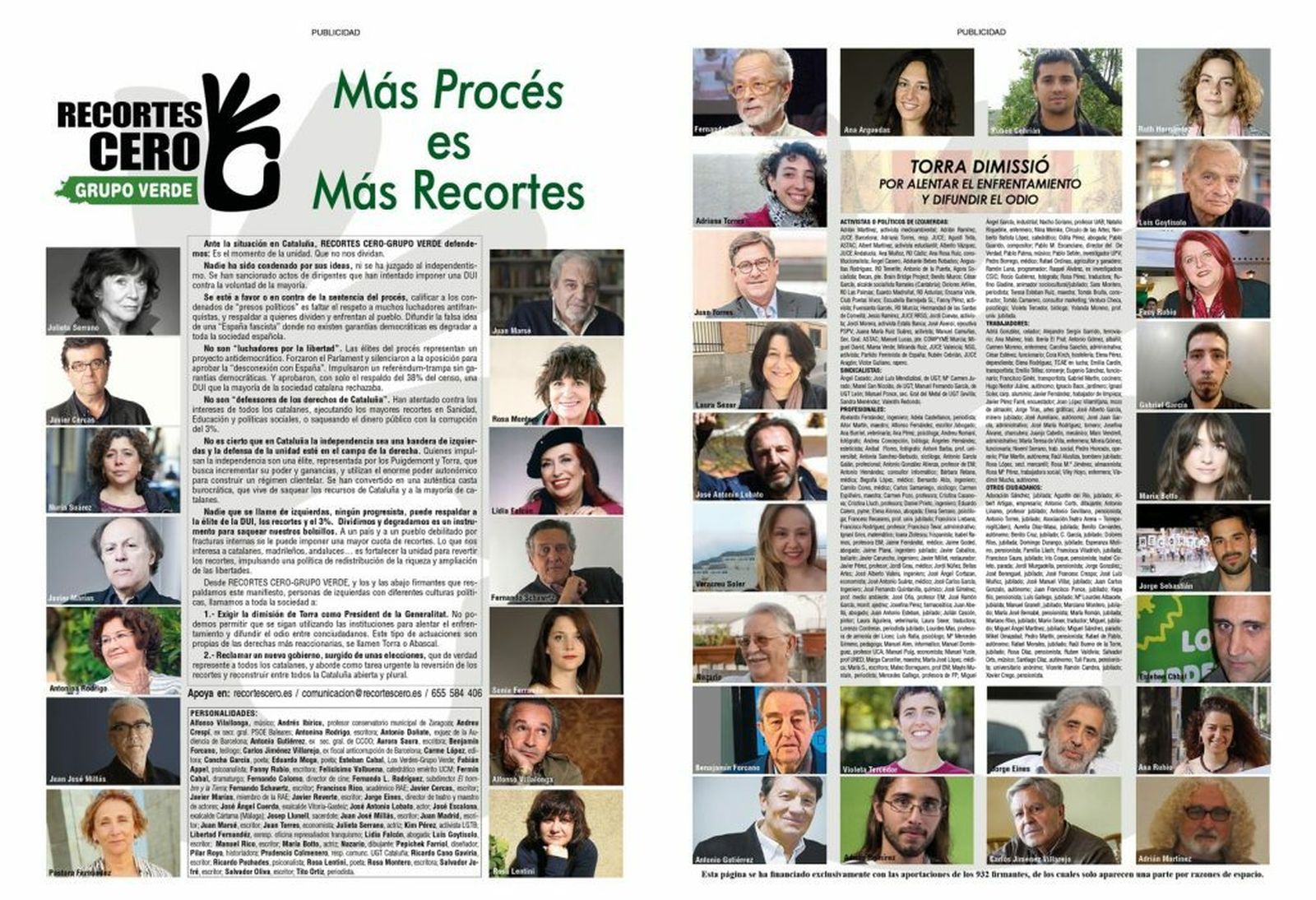 'Mas Procés es Más Recortes': Manifiesto de Recortes Cero-Grupo Verdes