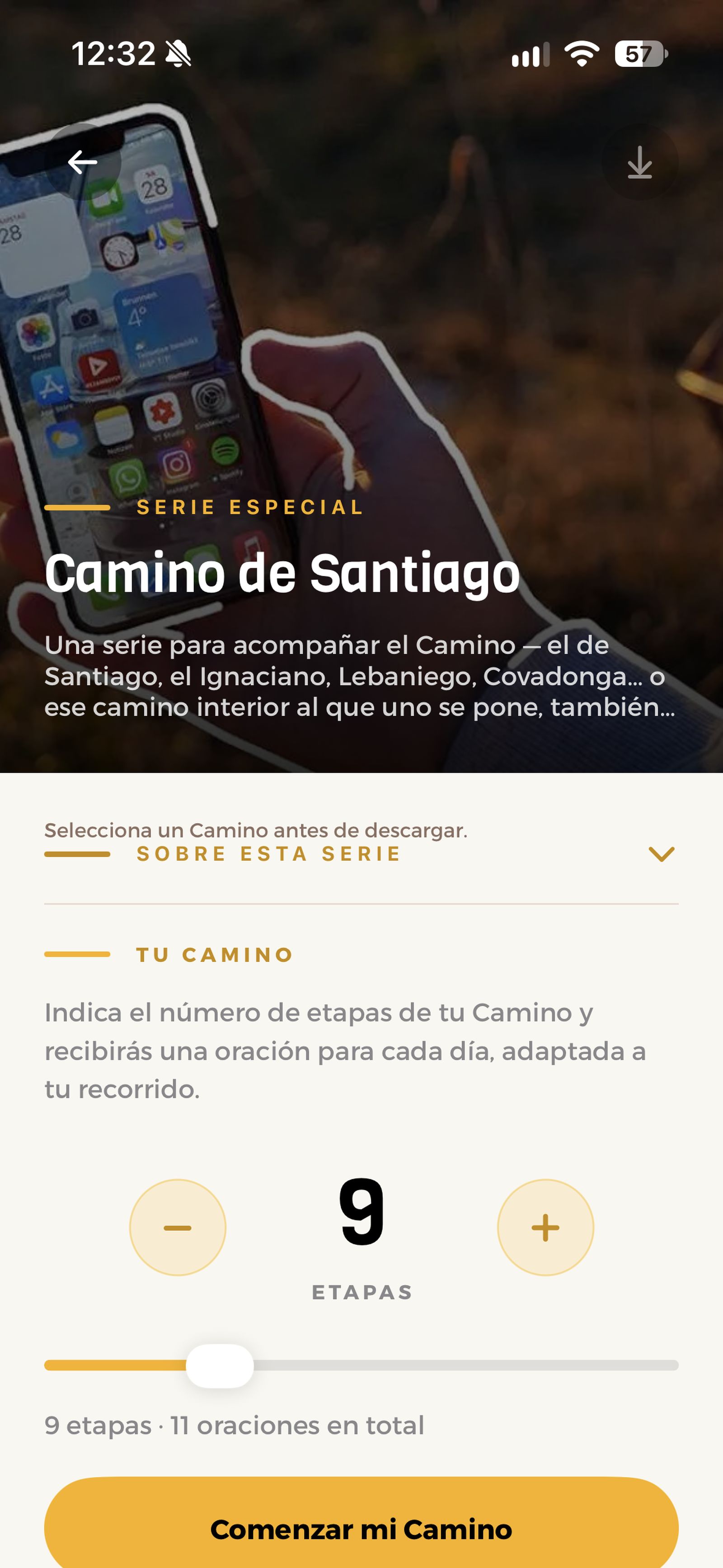 Pantalla de oraciones para acompañr el Camino de Santiago