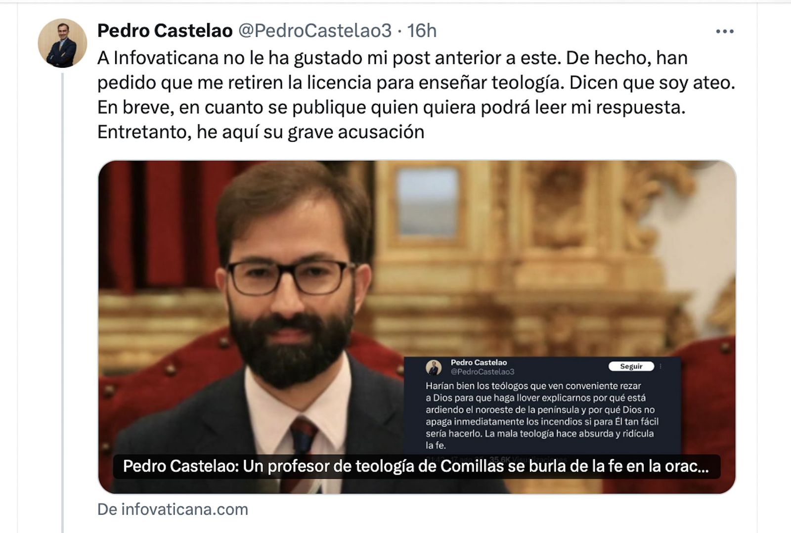 La respuesta de Castelao a las calumnias de Infovaticana