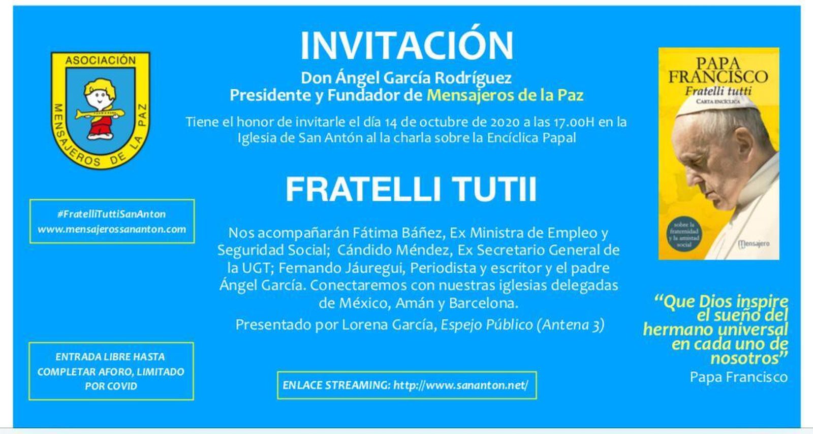 La 'Fratelli Tutti' protagoniza las primeras 'Charlas de San Antón'