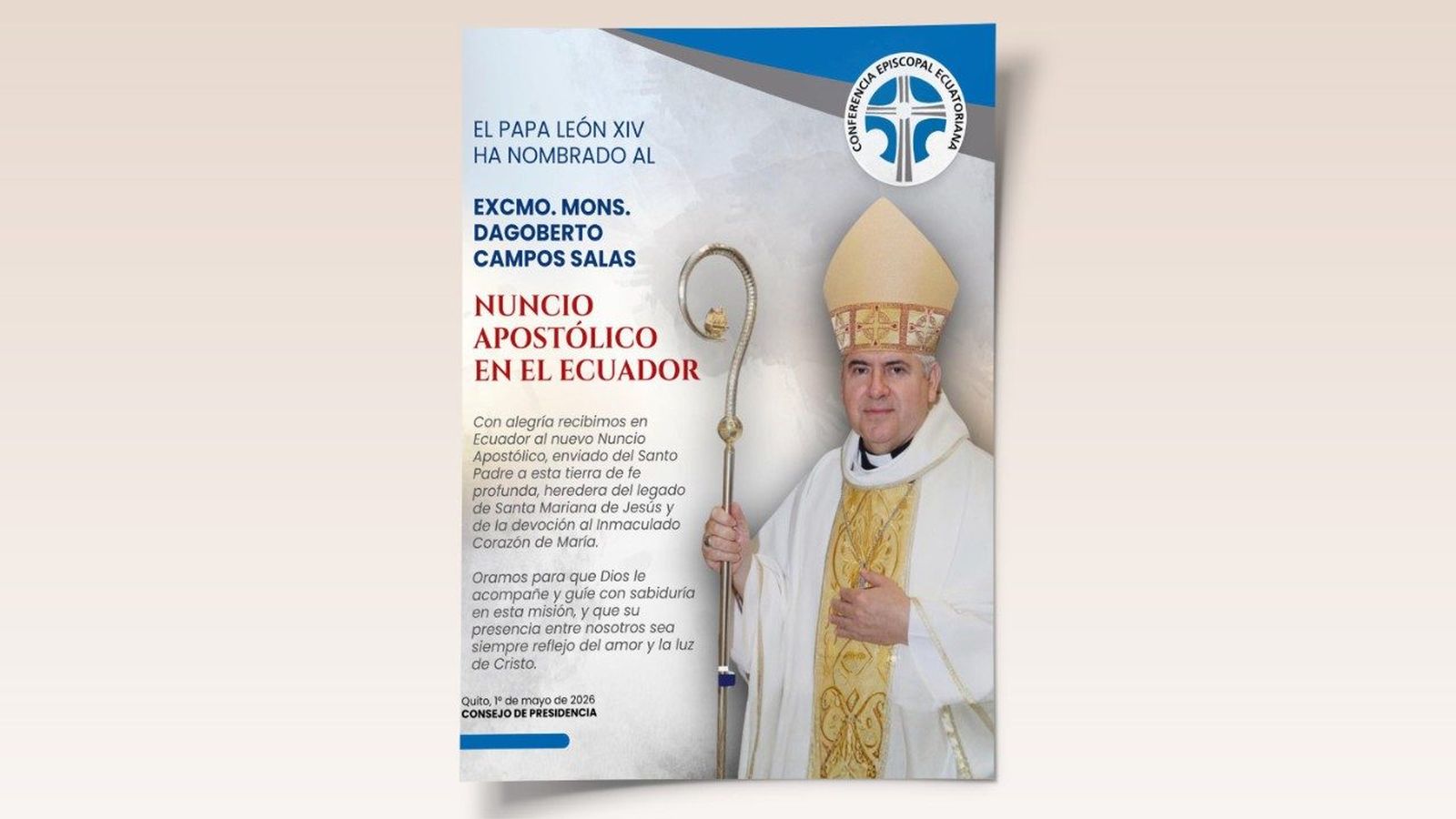 Dagoberto Campos, nuevo nuncio en Ecuador