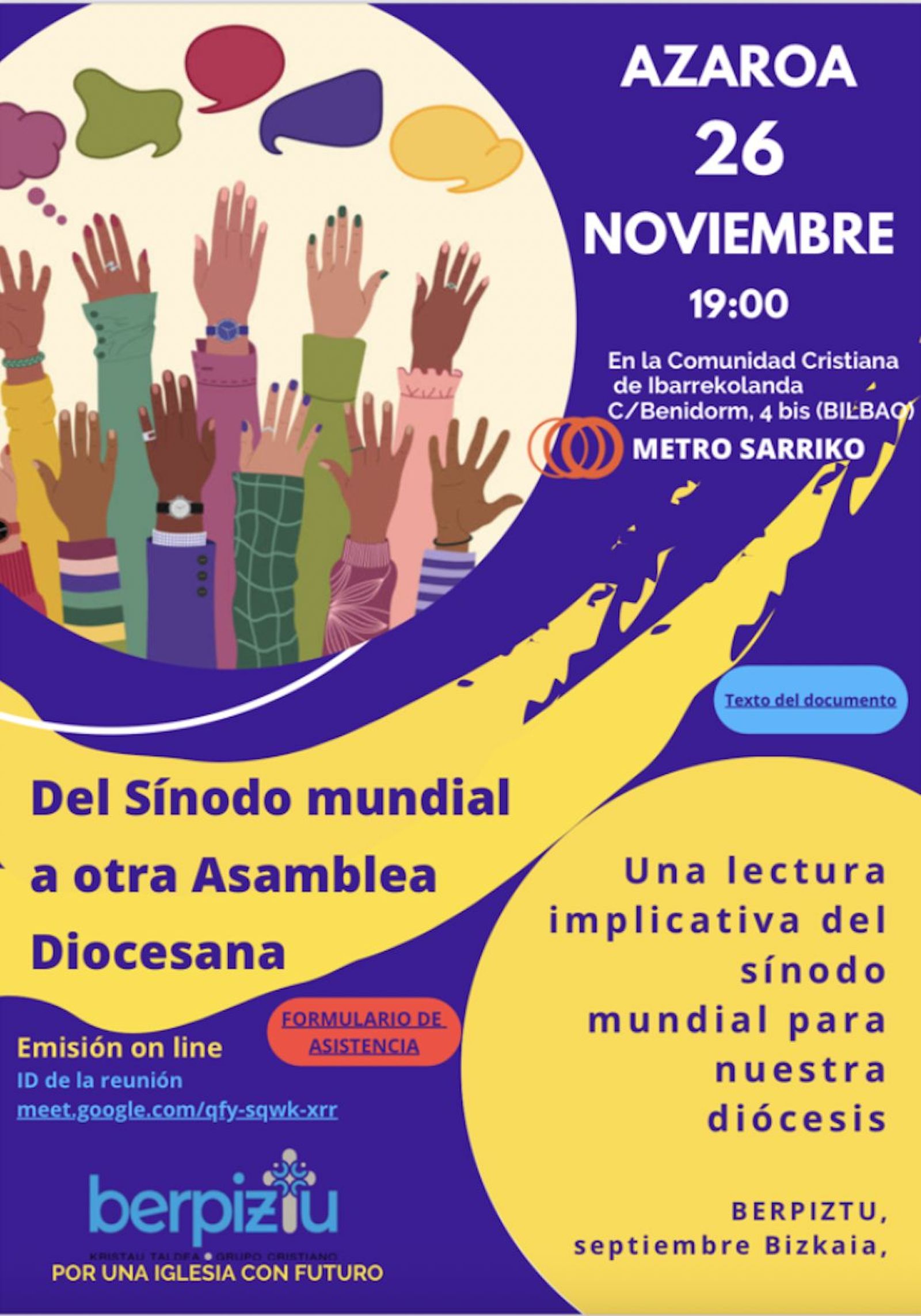 Cartel de la convocatoria de Berpiztu Kristau Taldea