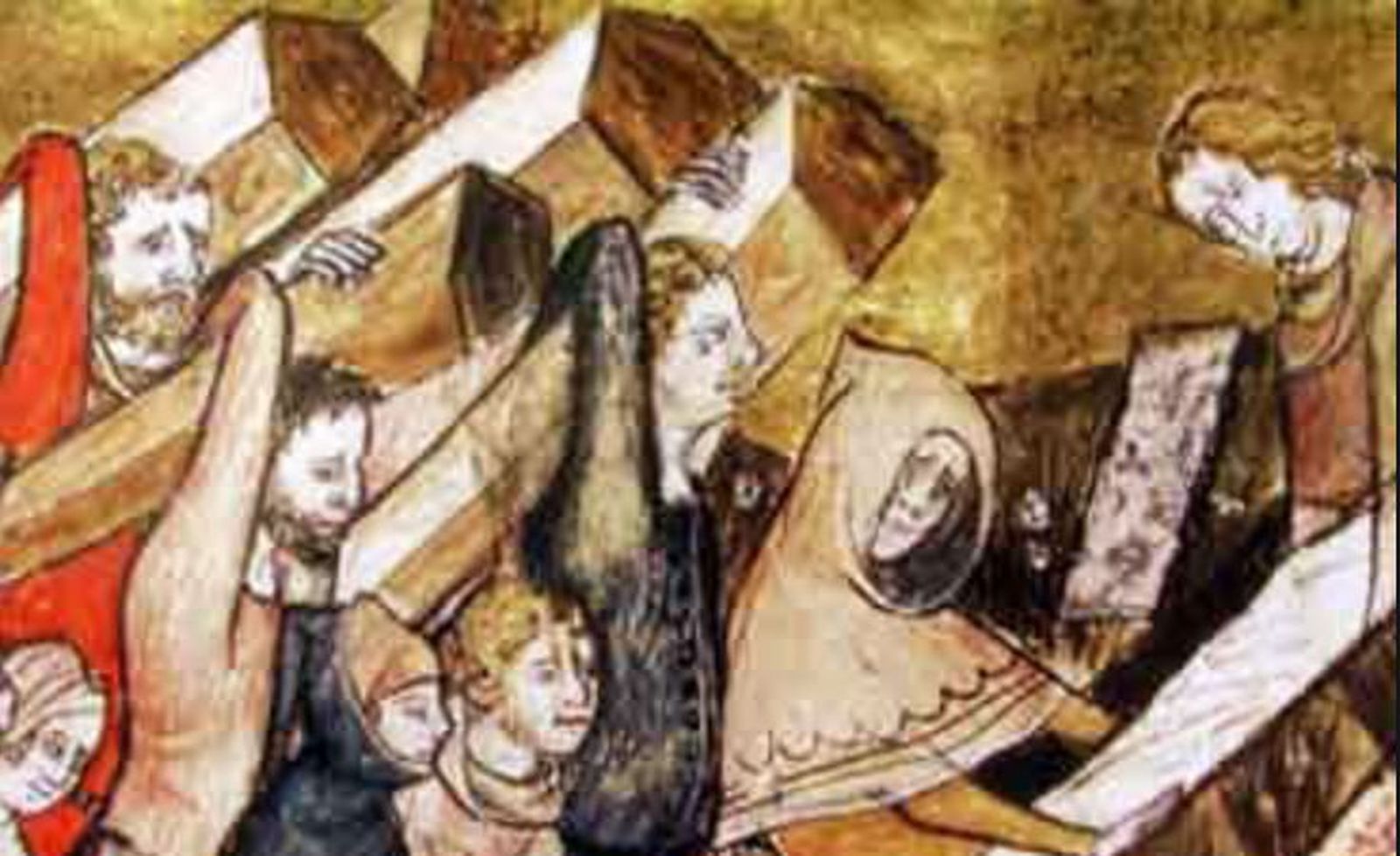 Entierro de las víctimas de la peste en Tournai. Miniatura Siglo XIV