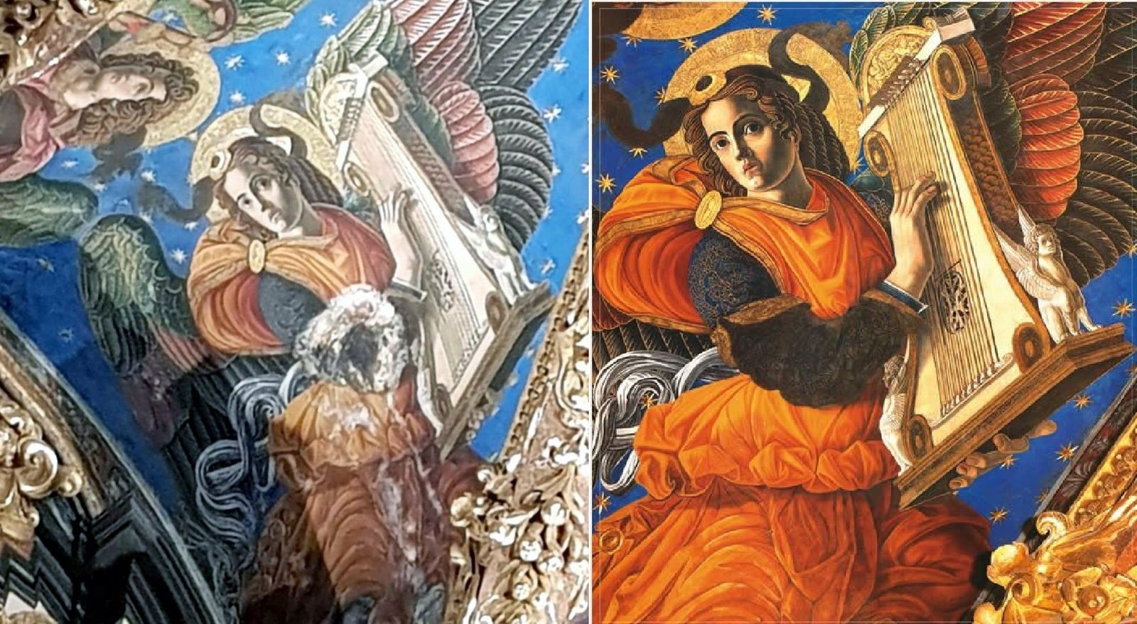 Las filtraciones de agua arruinan las pinturas de los Ángeles Músicos de la Catedral de Valencia
