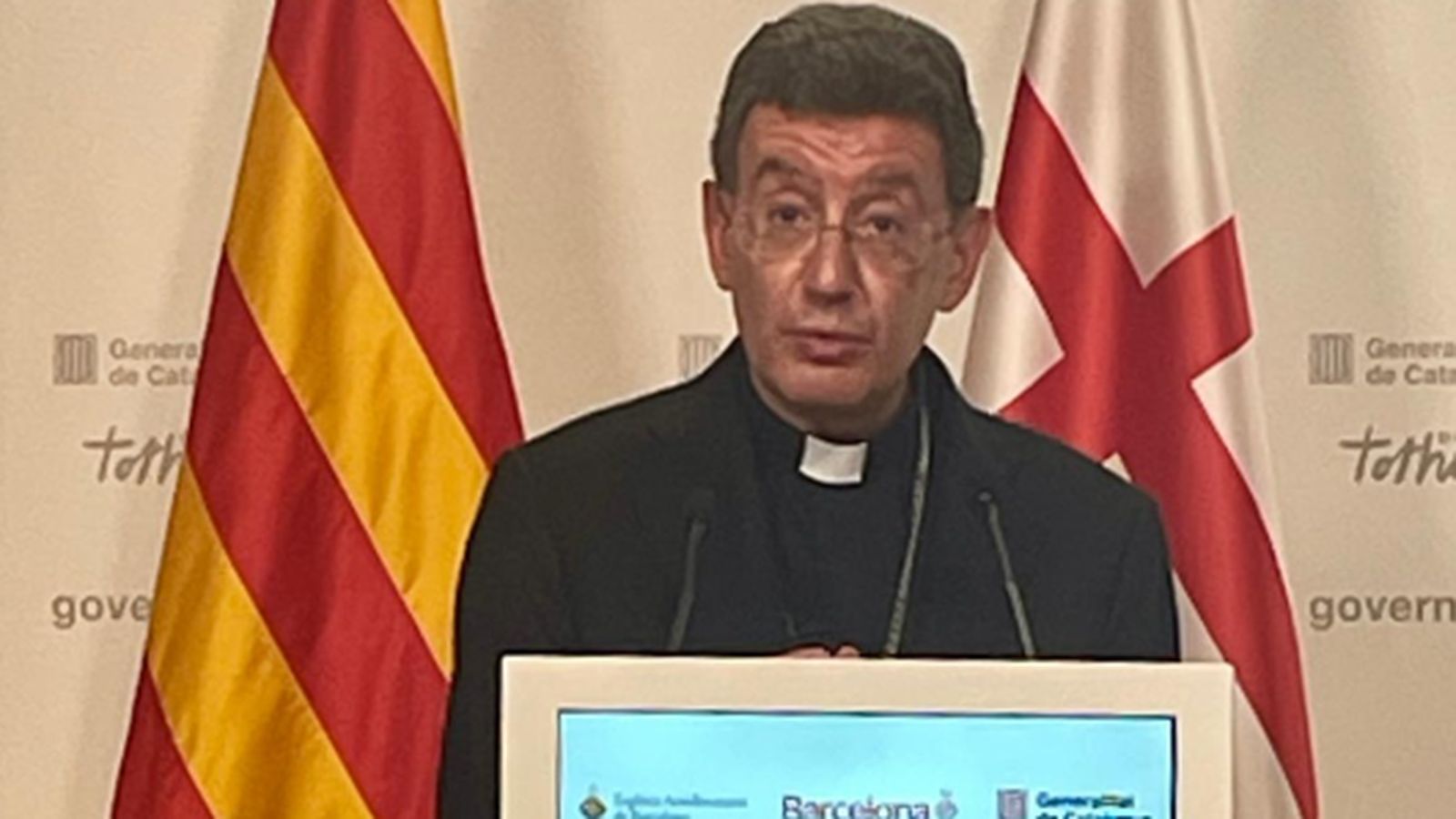 David Abadías, obispo auxiliar de Barcelona, durante la comparecencia posterior al briefing institucional sobre el dispositivo de seguridad y movilidad previsto para la visita del papa León XIV a Barcelona.