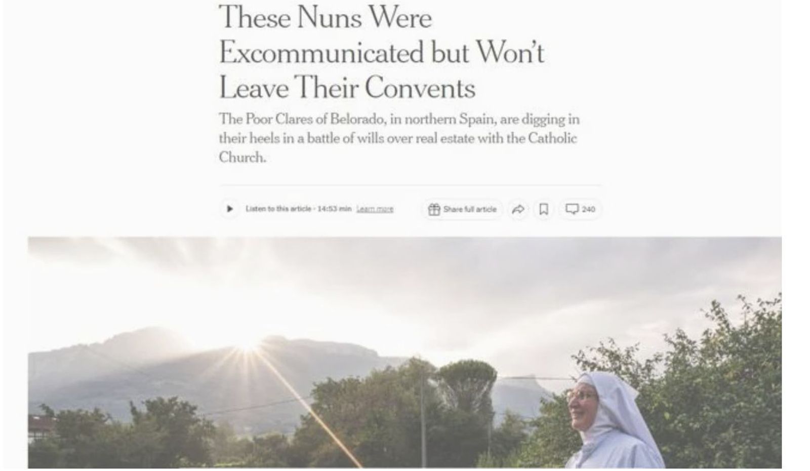 Portada de The New York Times sobre las ex monjas de Belorado