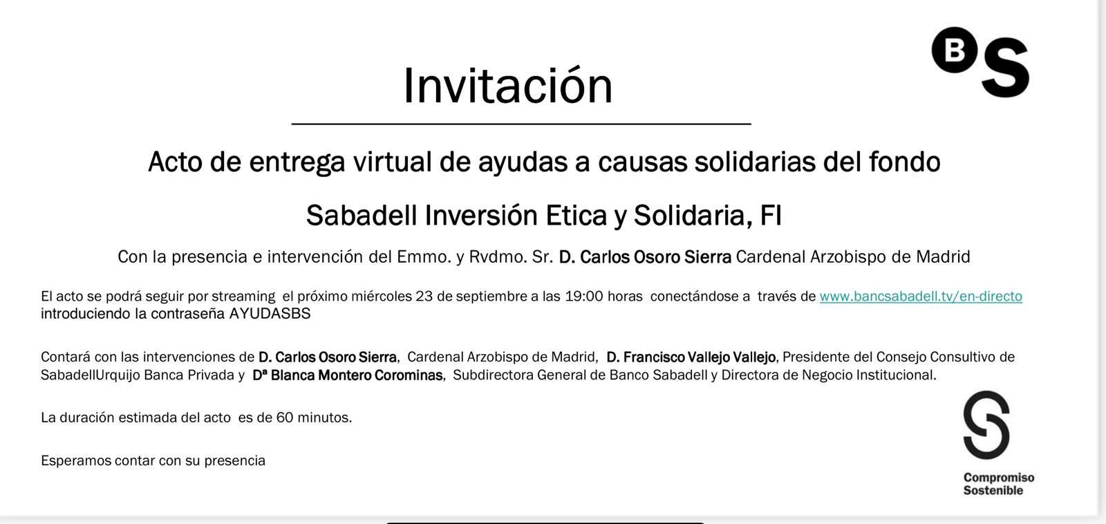 Invitación al acto del Banco Sabadell
