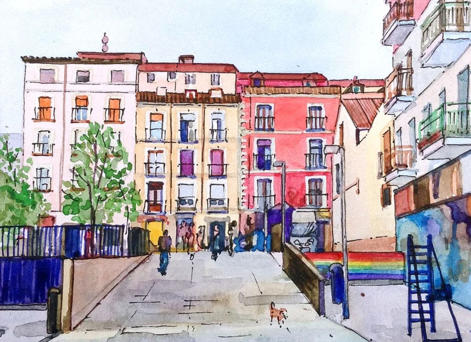 Plaza Nelson Mandela, Lavapiés. Detalle de una acuarela de Margashova