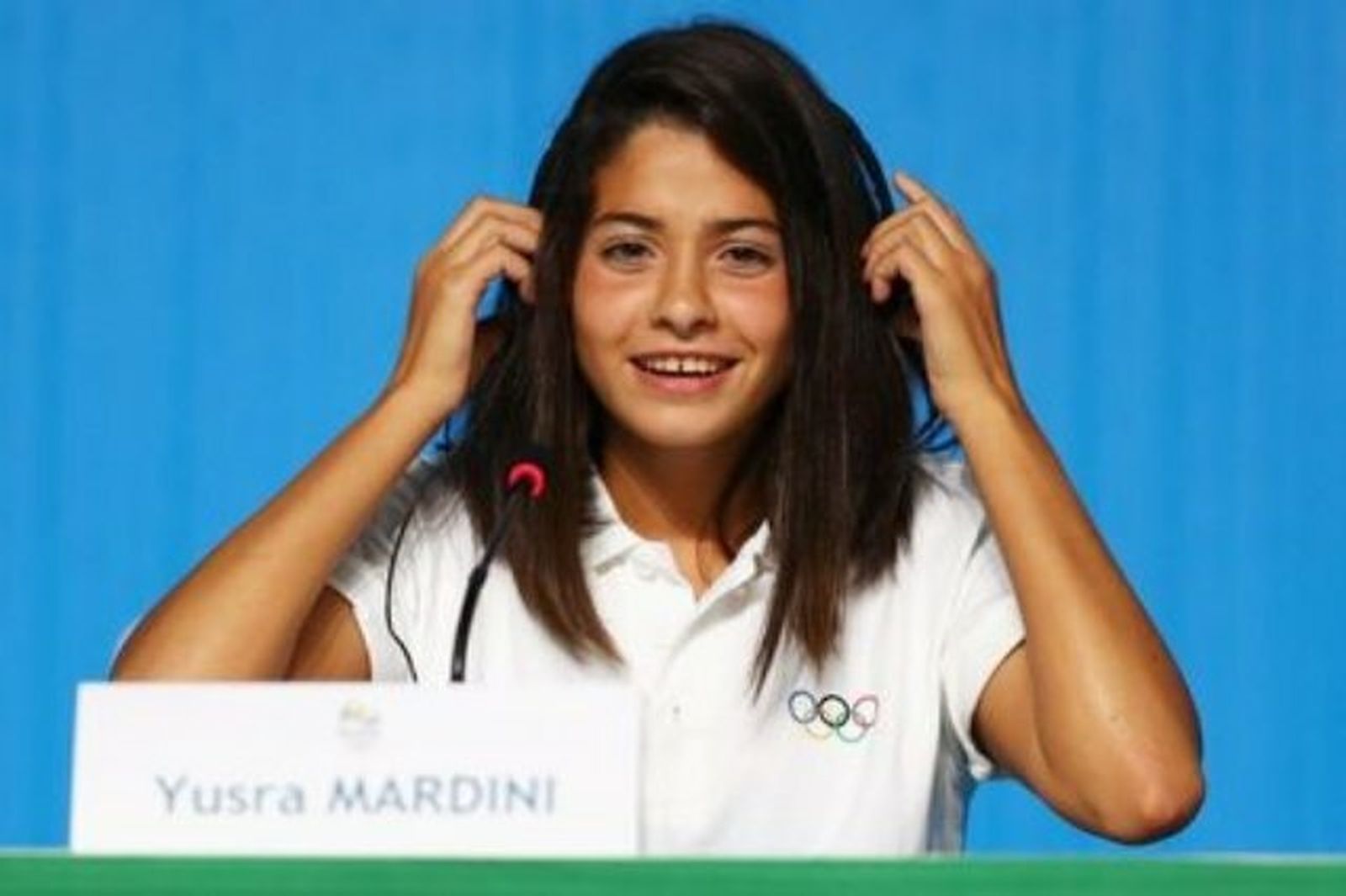 La atleta Yusra Mardini, en rueda de prensa