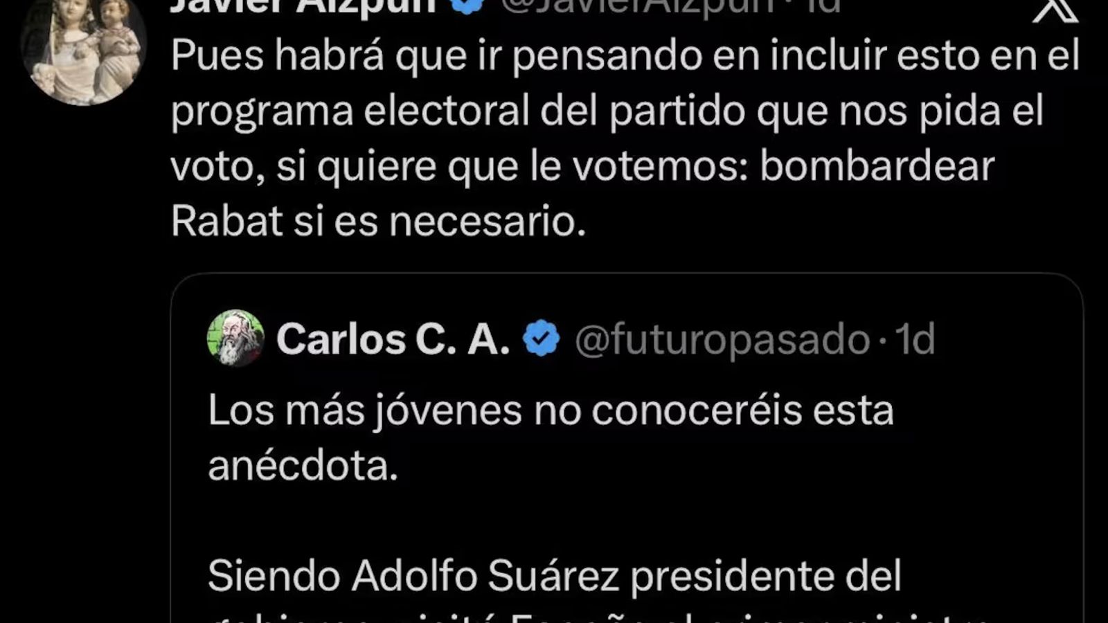 Captura del tuit de Javier Aizpún recogido por la Cadena SER