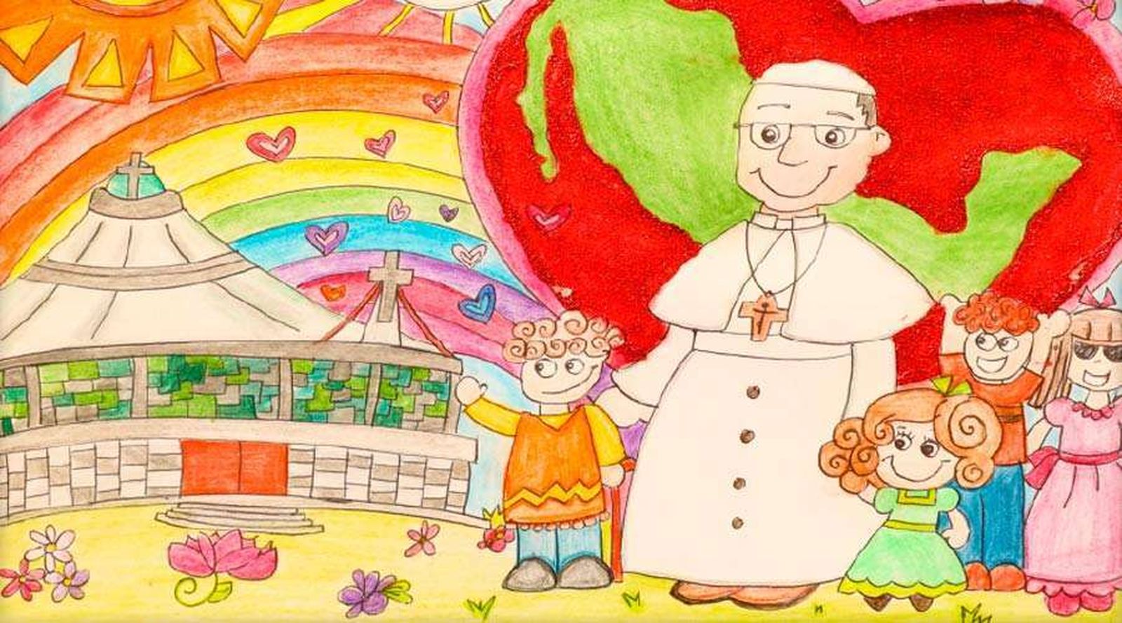 Un dibujo infantil con el Papa