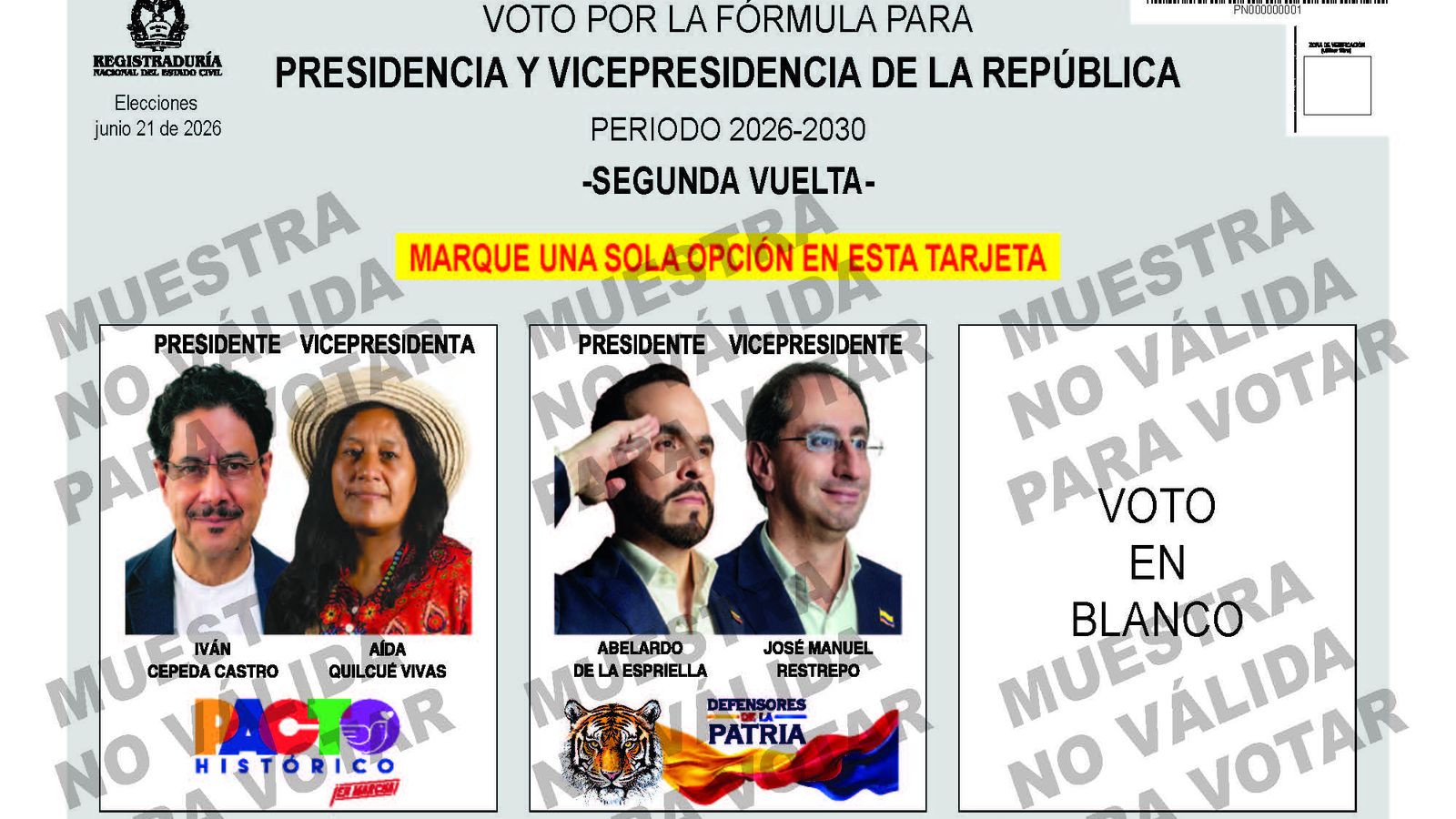 Elecciones Colombia 2026 - Tarjetón electoral