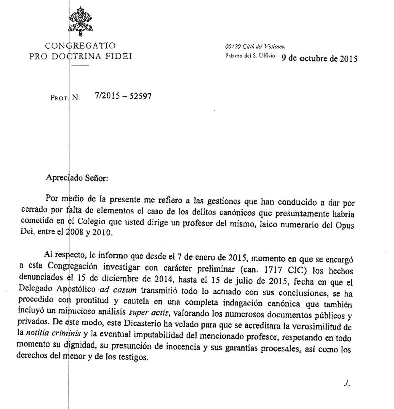 Carta de Ladaria de 2015