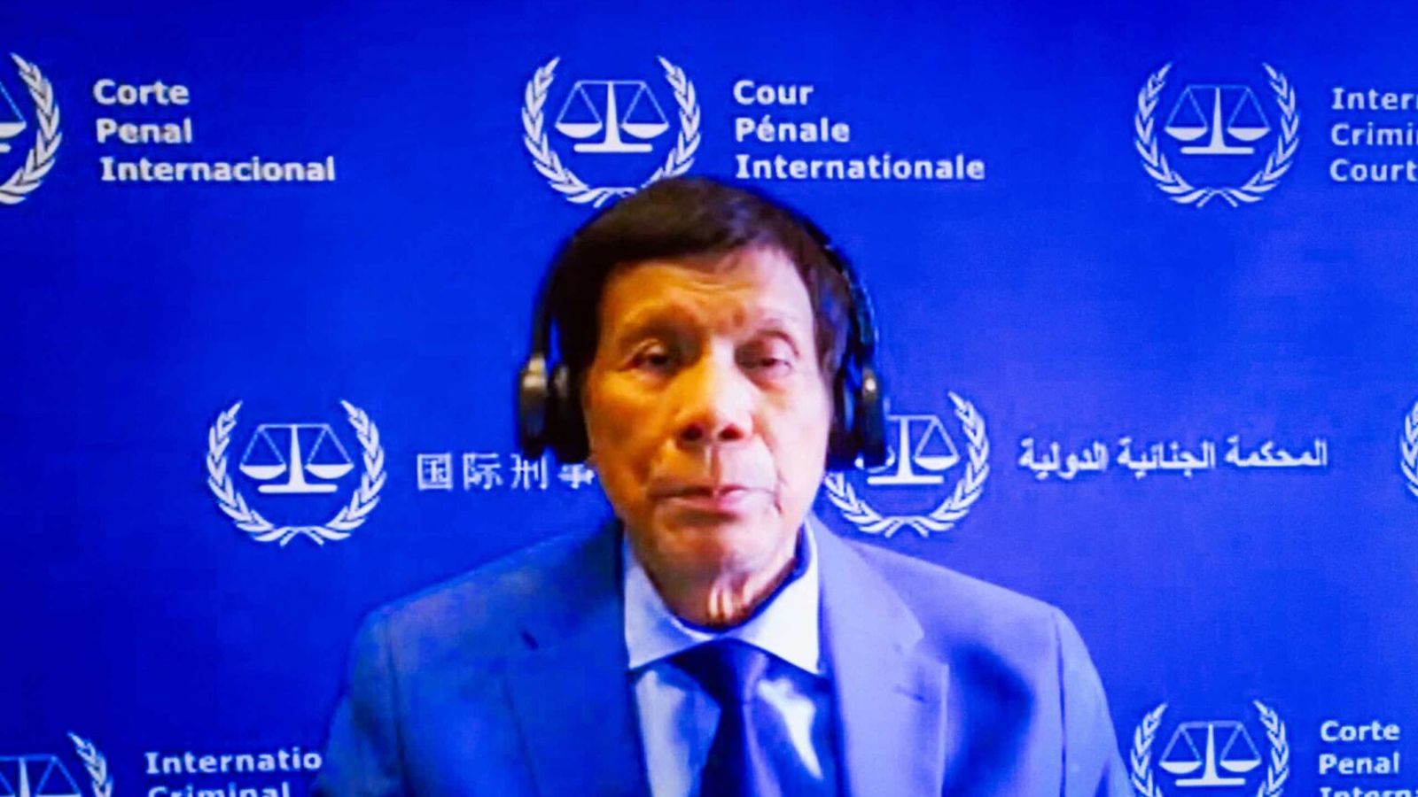 Rodrigo Duterte en su comparecencia en La Haya en febrero 2025