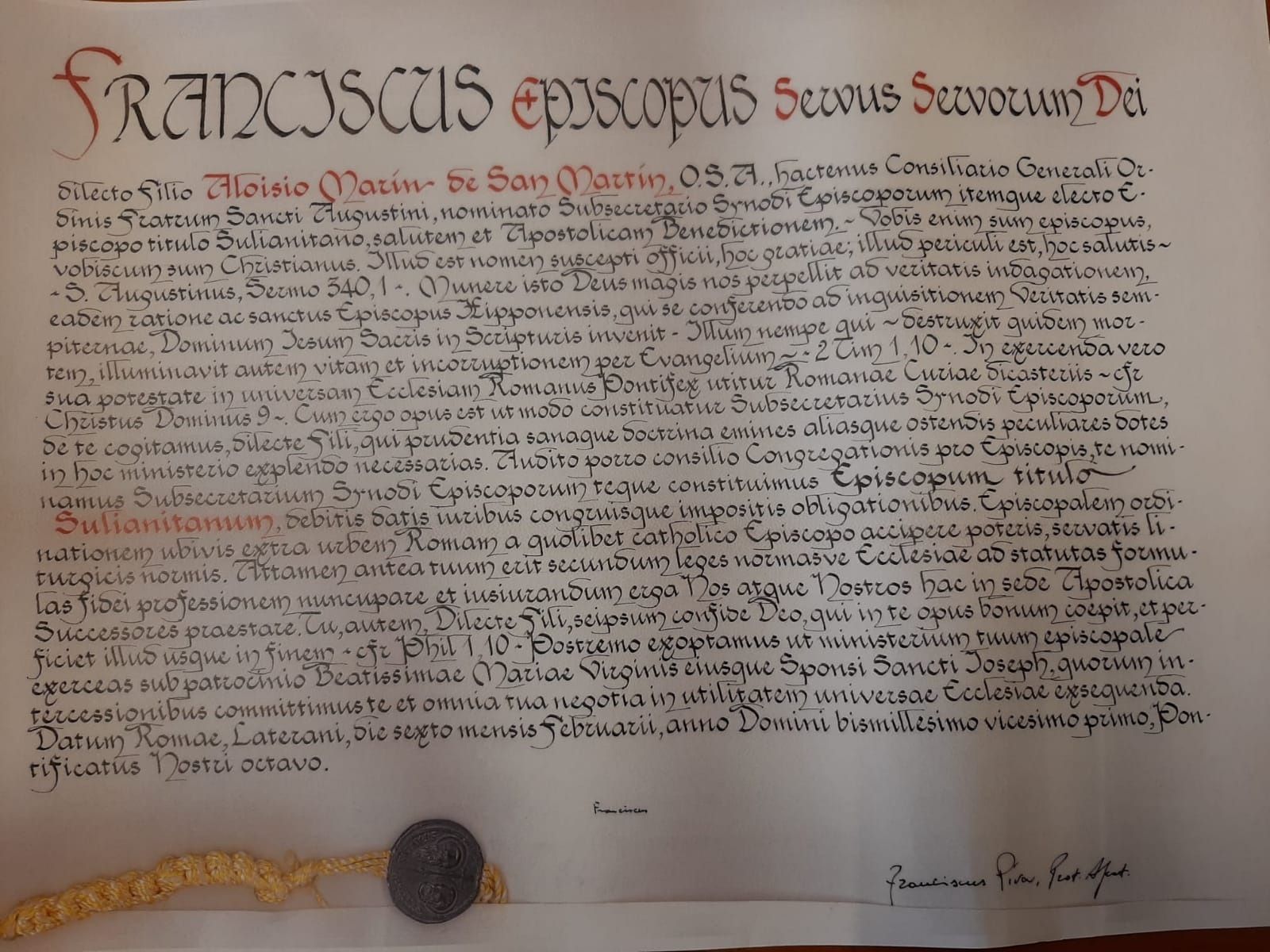Bula nombramiento Mons. Marín