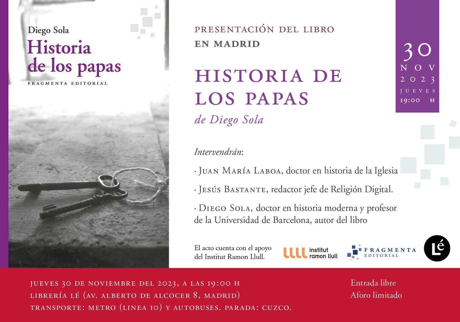Diego Sola, Juan María Laboa y Jesús Bastante presentarán la ‘Historia de los papas’ en Madrid