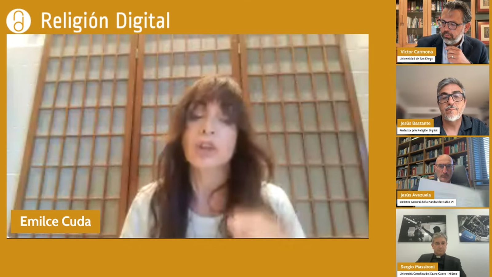 Emilce Cuda, entre los participantes en este webinar.