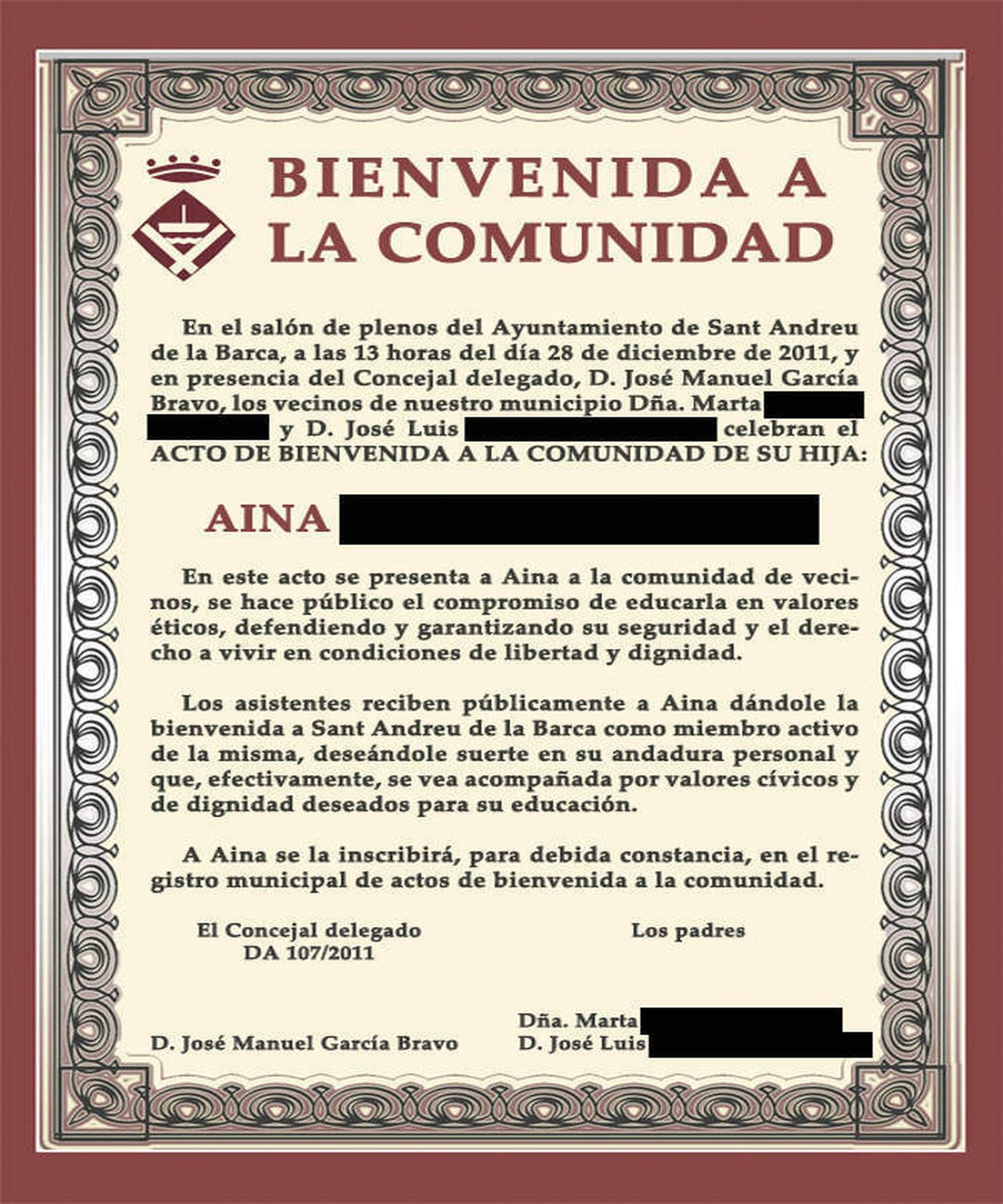 Certificado de bautizo civil