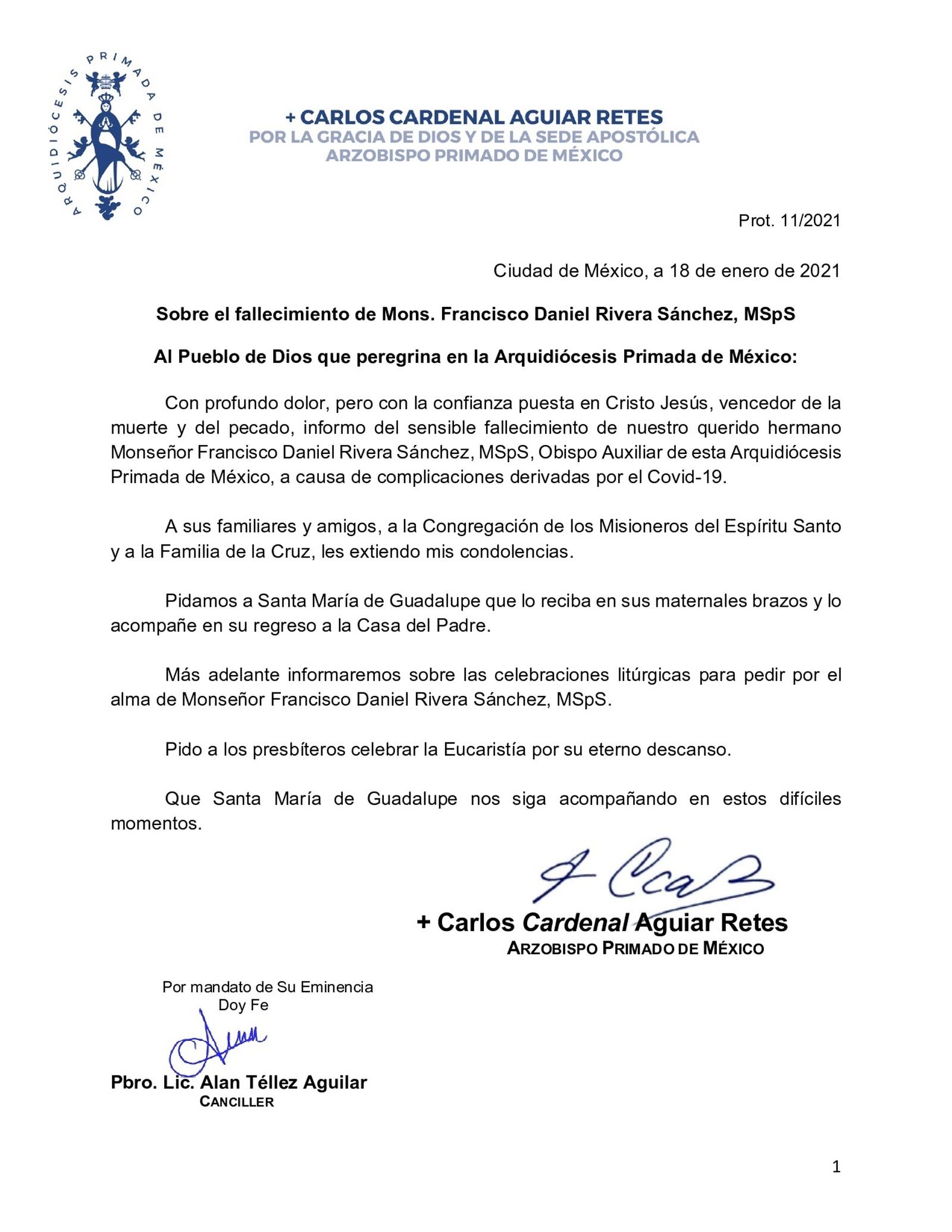 comunicado francisco daniel