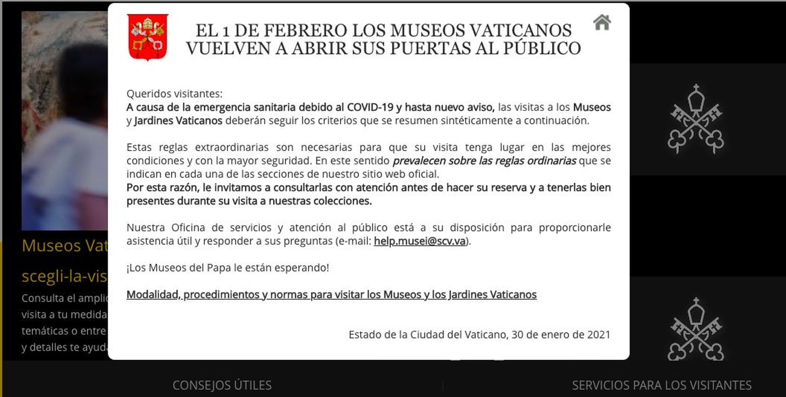 Anuncio de la reapertura de los Museos Vaticanos