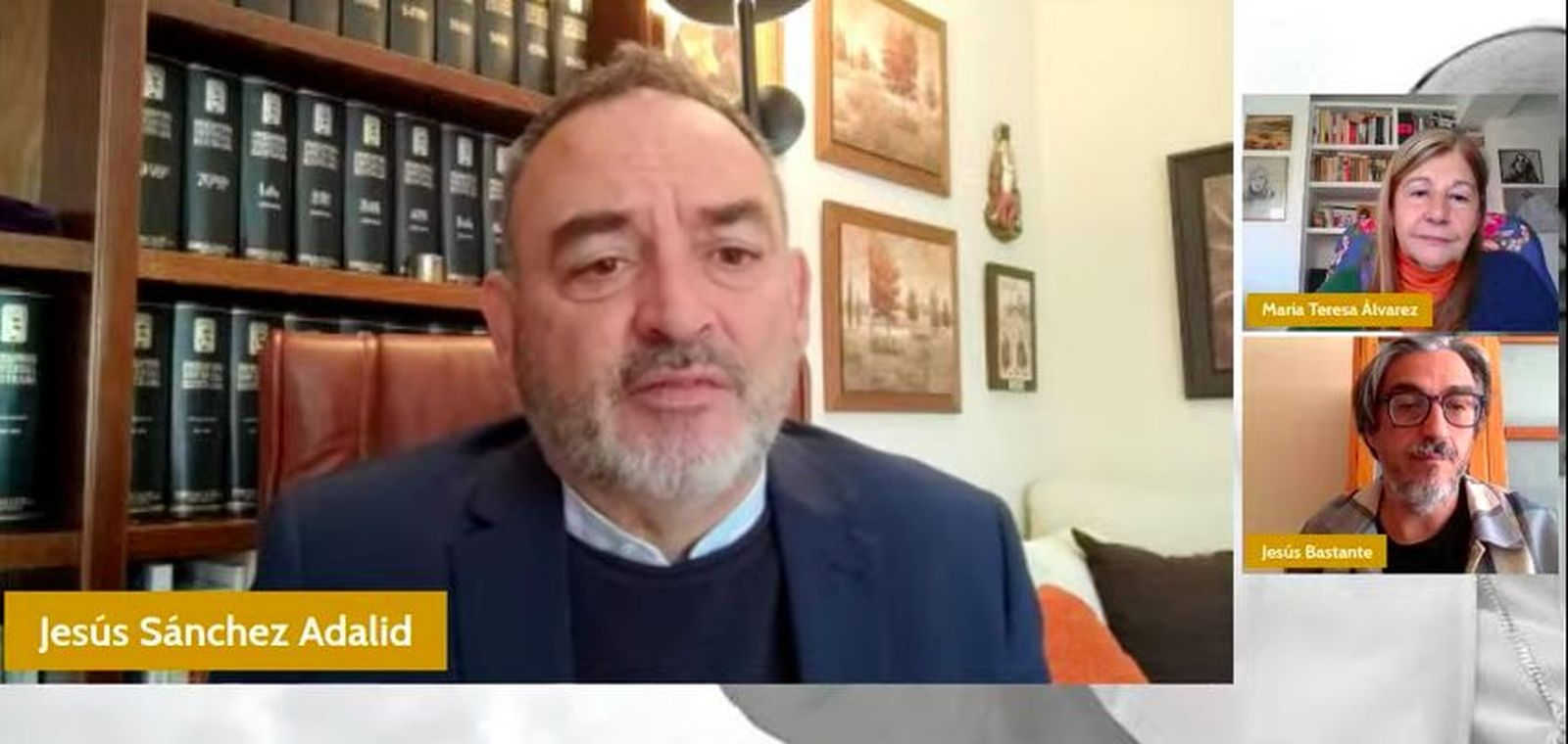 Sánchez Adalid, Teresa Álvarez, y Bastante, durante el webinar