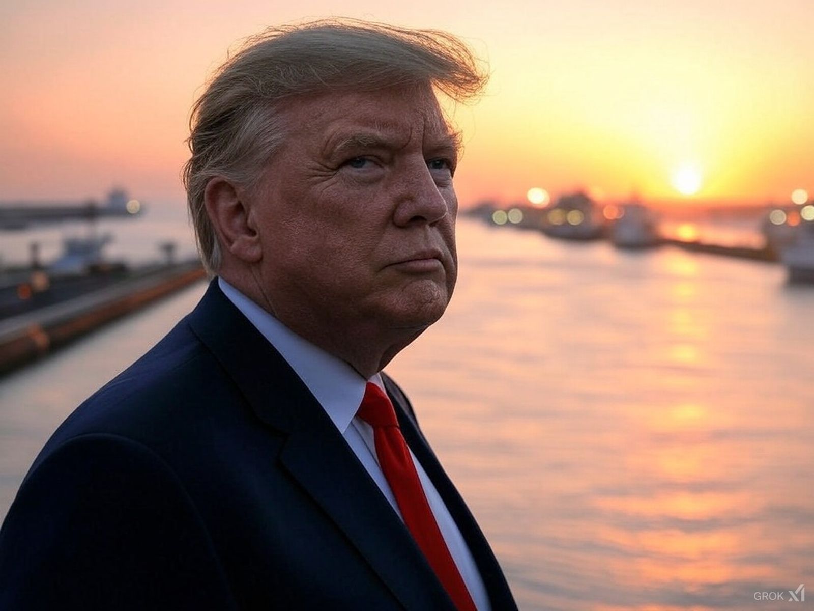 Foto generada por Inteligencia Artificial de Trump en el Canal de Panamá