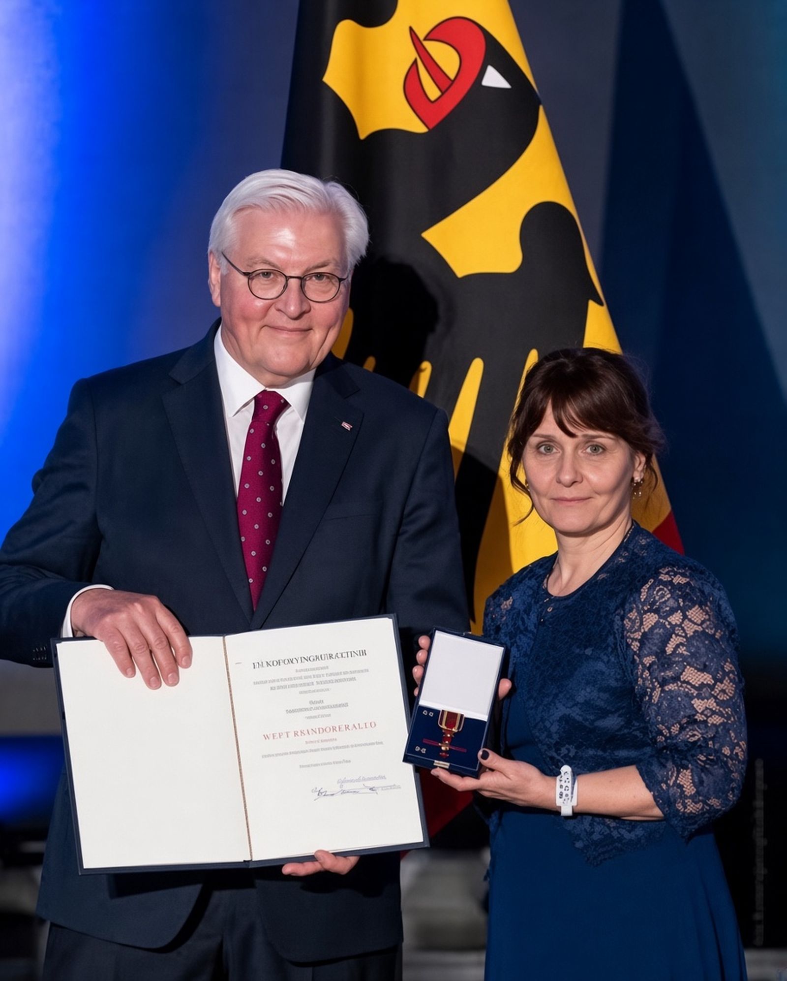 Martina Steinfurth junto al presidente alemán Frank-Walter Steinmeier
