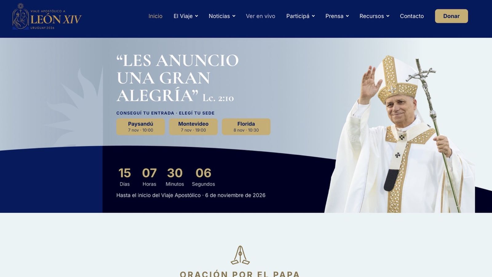 Sitio web oficial de la cisita del Papa a Uruguay