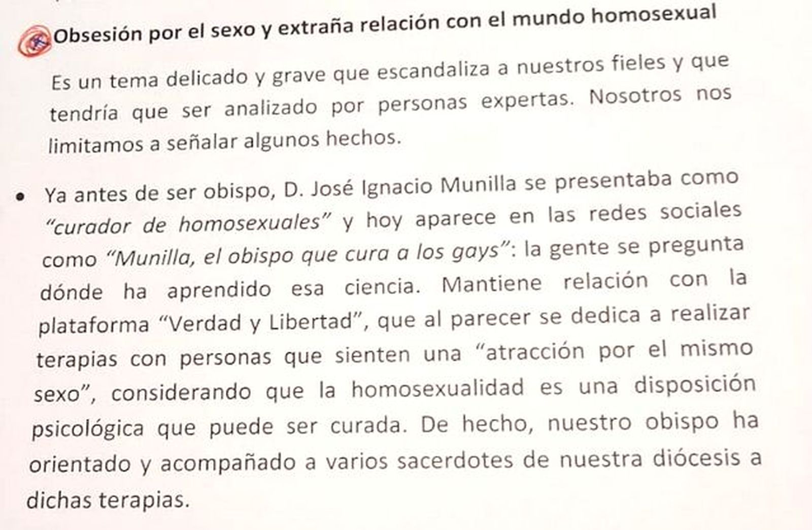 Del informe de los curas donostiarras sobre Munilla