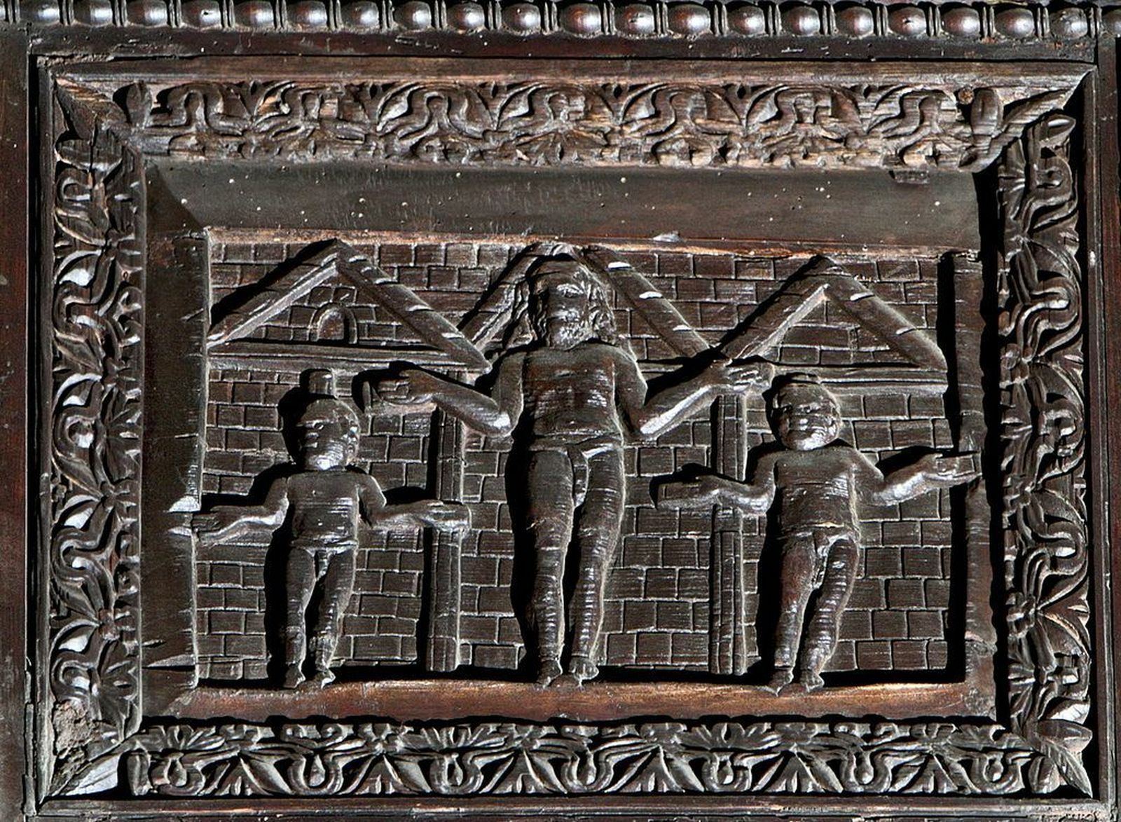 Crucifixión. Puerta de la iglesia de Santa Sabina, Roma (Italia), siglo V, talla en madera