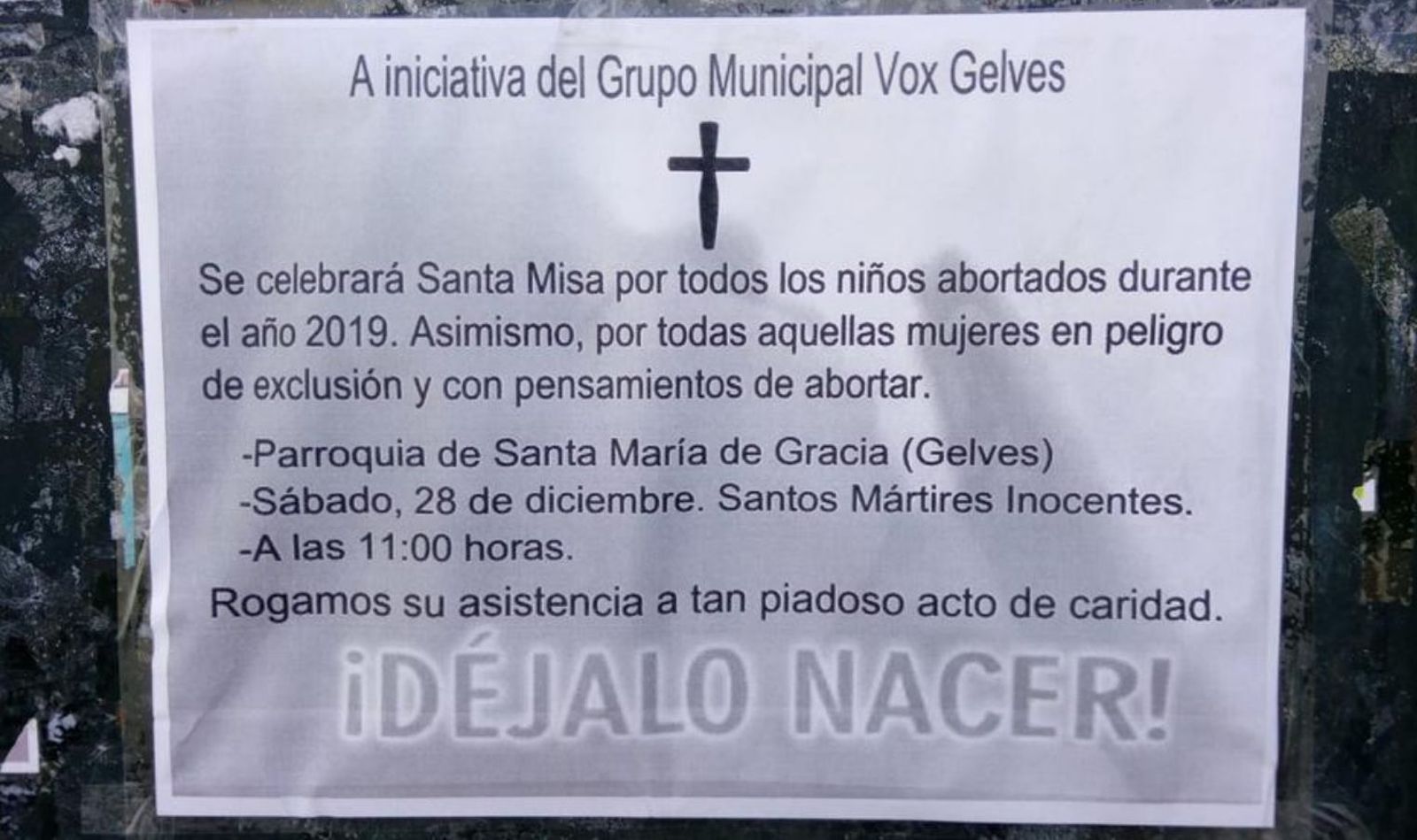 Cartel anunciador de la misa de Vox, ahora suspendida