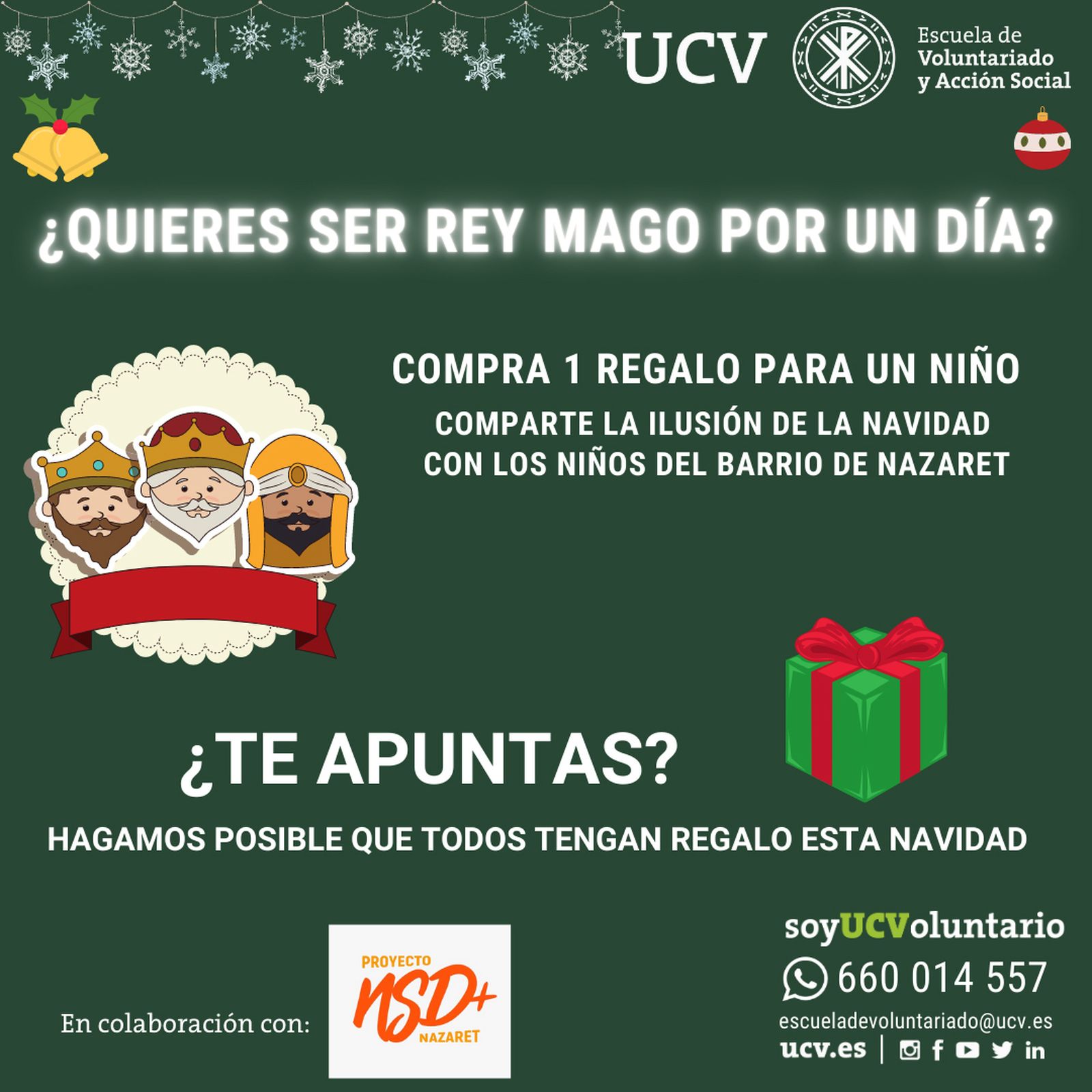 Campaña solidaria de la UCV en Navidad destinada a niños sin recursos, personas en paro y ancianos internos en residencias