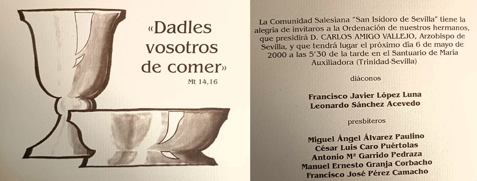 Tarjeta de invitación a la ordenación presbiteral