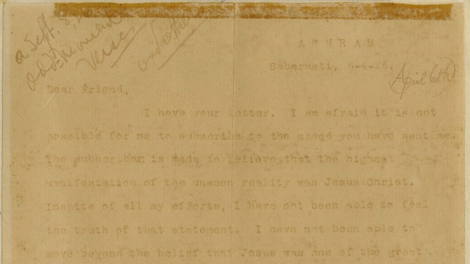 La carta de Gandhi sobre Cristo