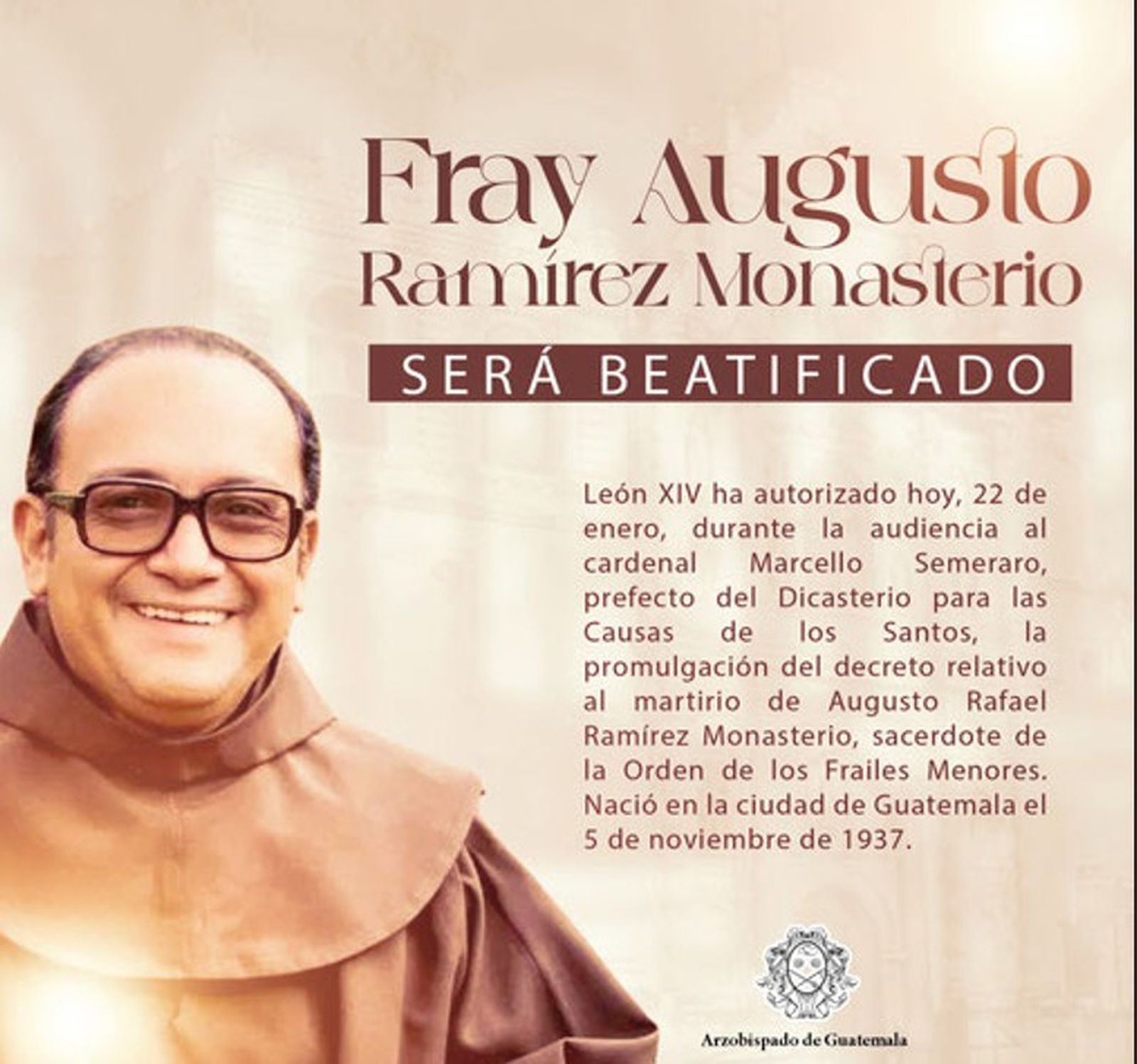 Será beatificado el 7 de noviembre, en Milpas Altas, Antigua Guatemala