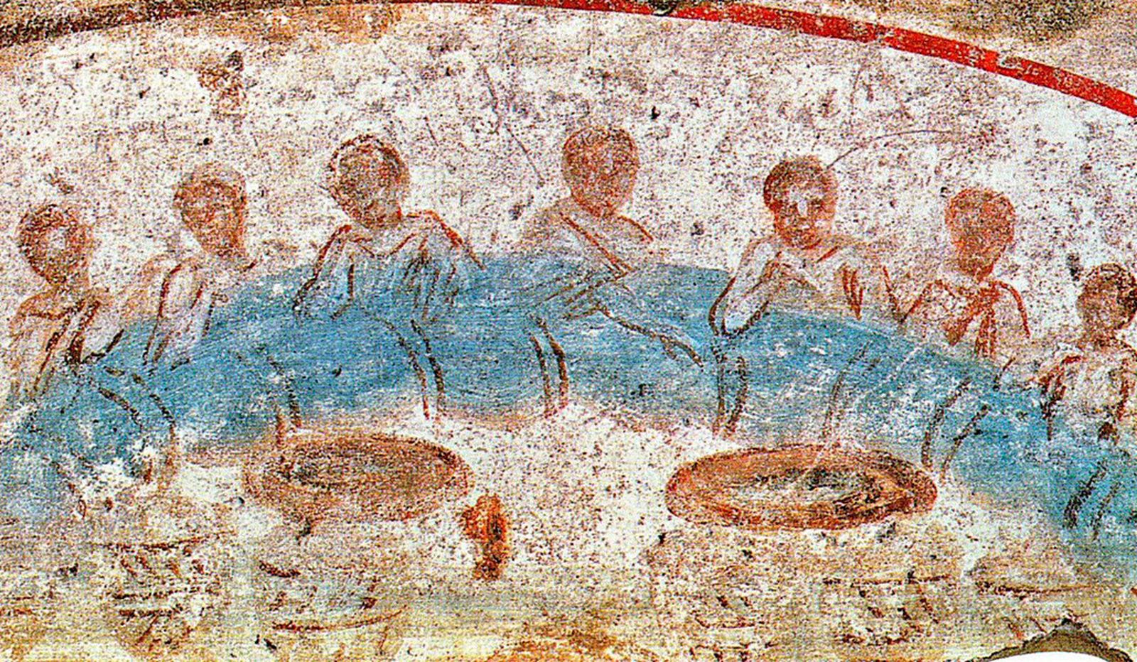Frescos de las primeras comunidades en las Catacumbas de San Calixto, en Roma
