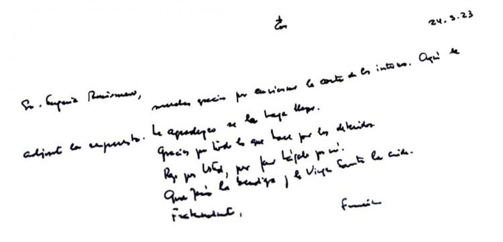 Carta manuscrita del Papa a los presos de Buenos Aires