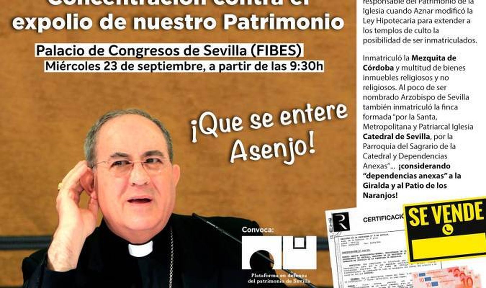 Cartel anunciador de la protesta contra Asenjo
