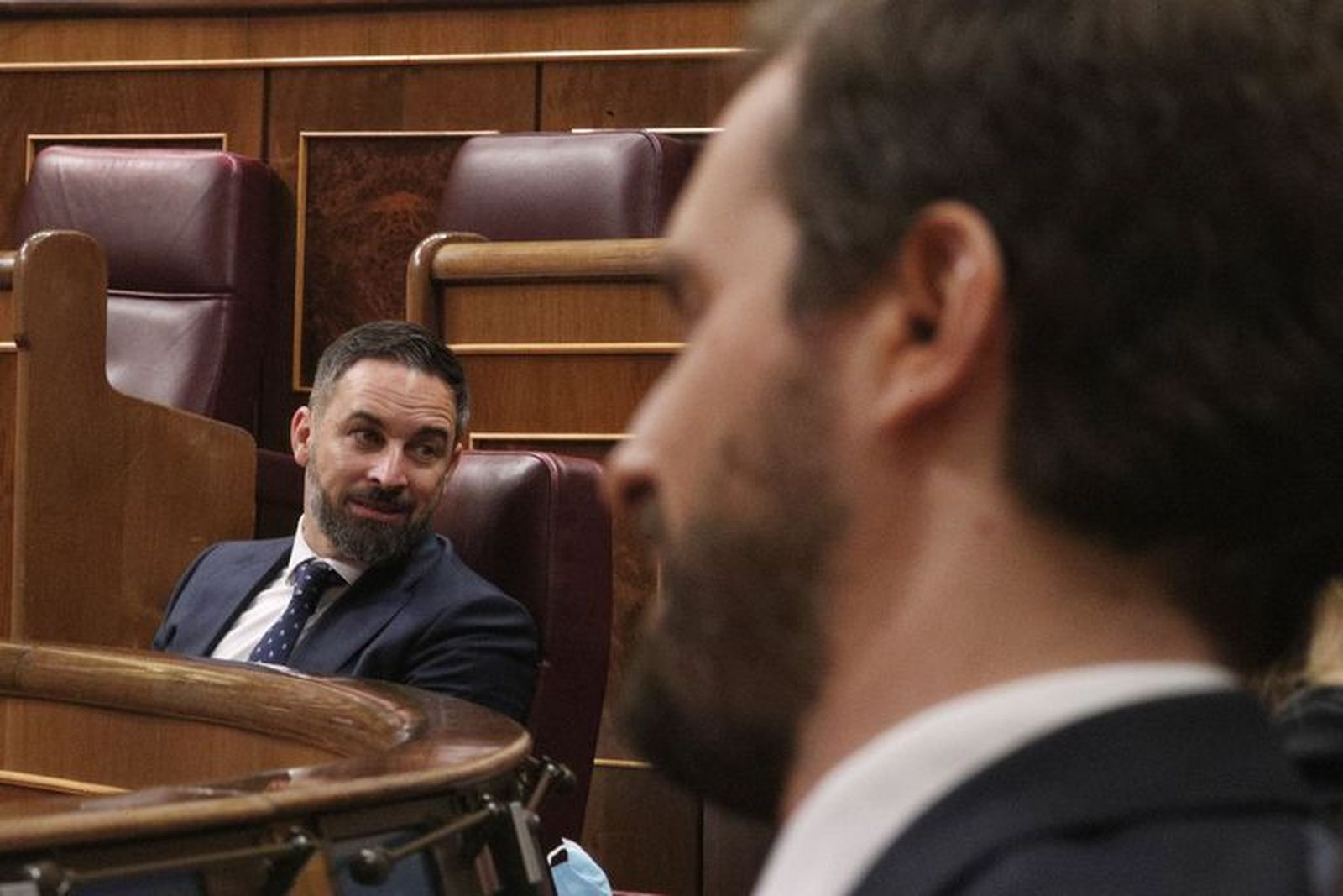 Santiago Abascal y Pablo Casado, en el Congreso
