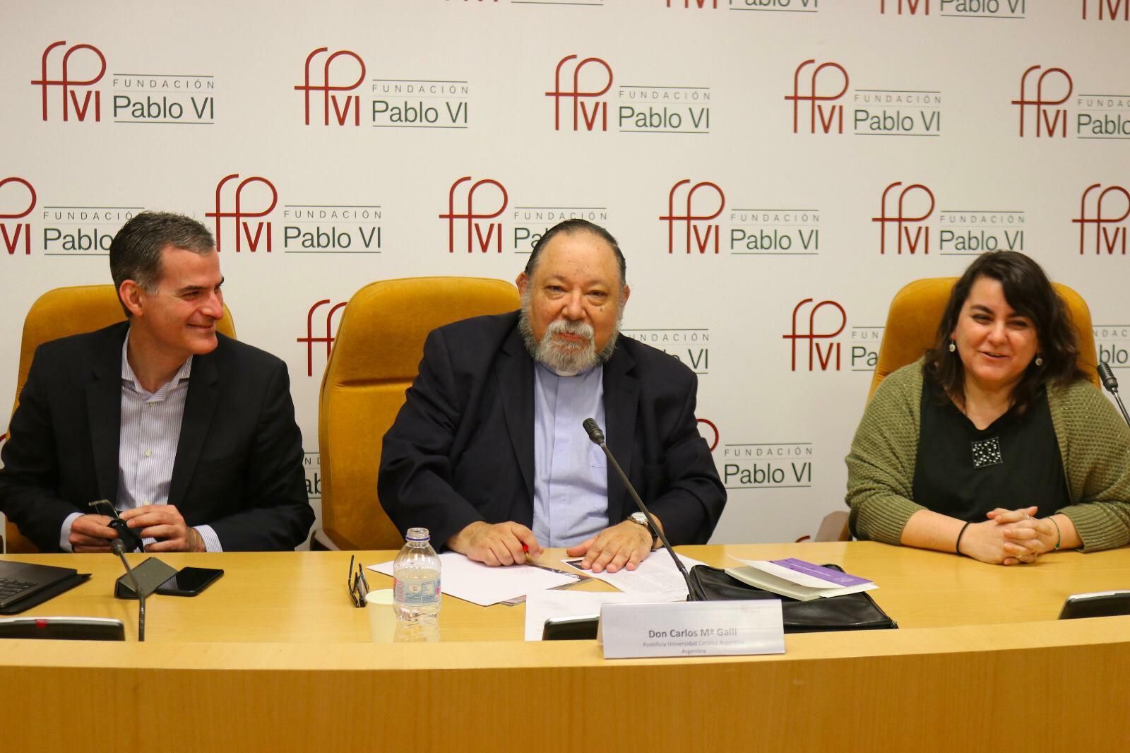 Rafael Luciani, Carlo Mª Galli y Silvia Martínez Cano, en la Fundación Pablo VI