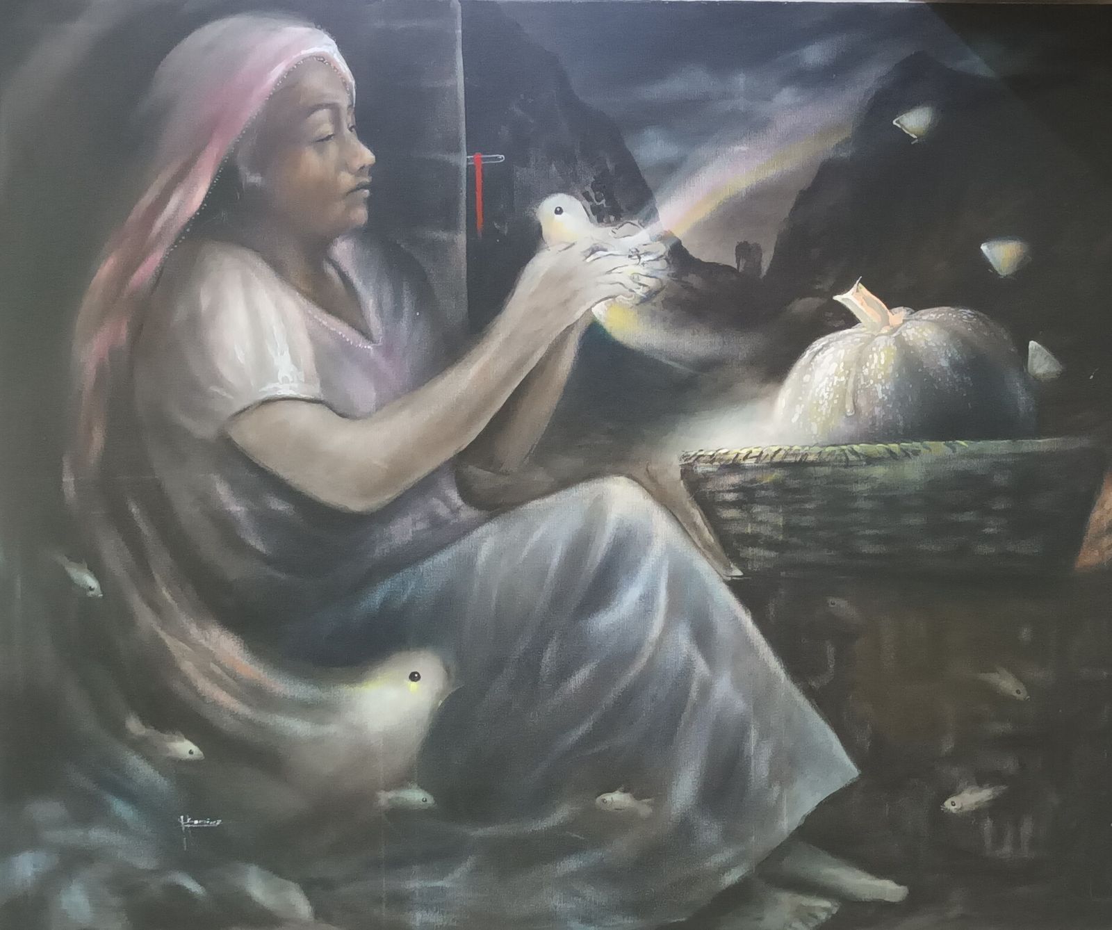 Tejiendo el arcoíris, del pintor salvadoreño Miguel Ángel Ramirez