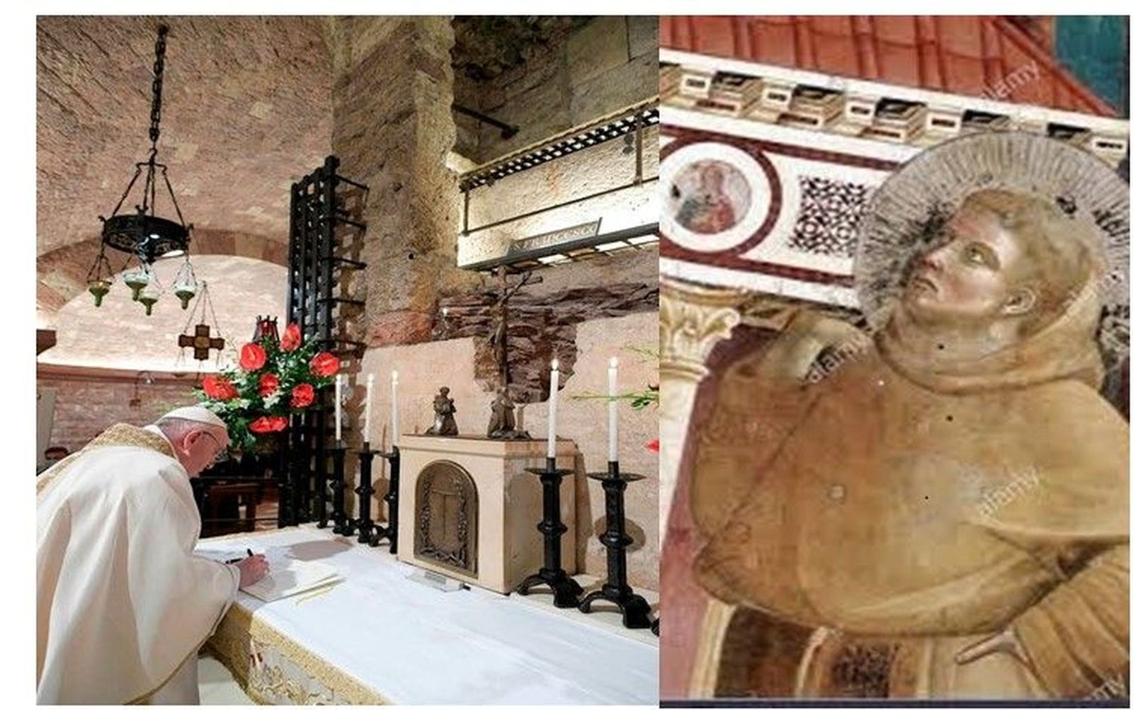Francisco de Roma y Francisco de Asís "sosteniendo" la iglesia