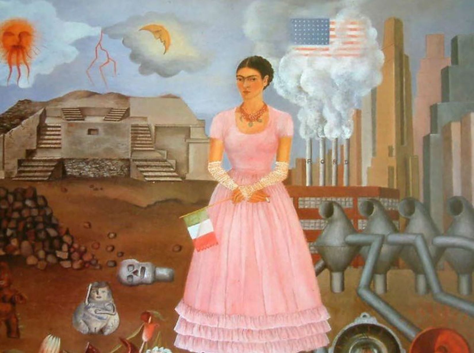 Detalle de "Autorretrato en la frontera entre México y los Estados Unidos", Frida Kahlo