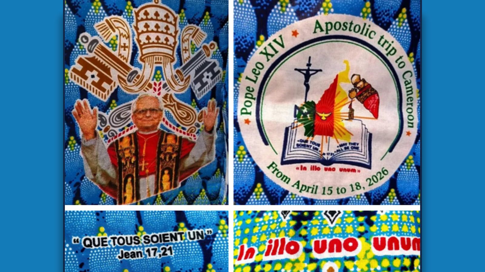 Detalles de la tela oficial que se ha elaborado en Camerún para la visita del Papa