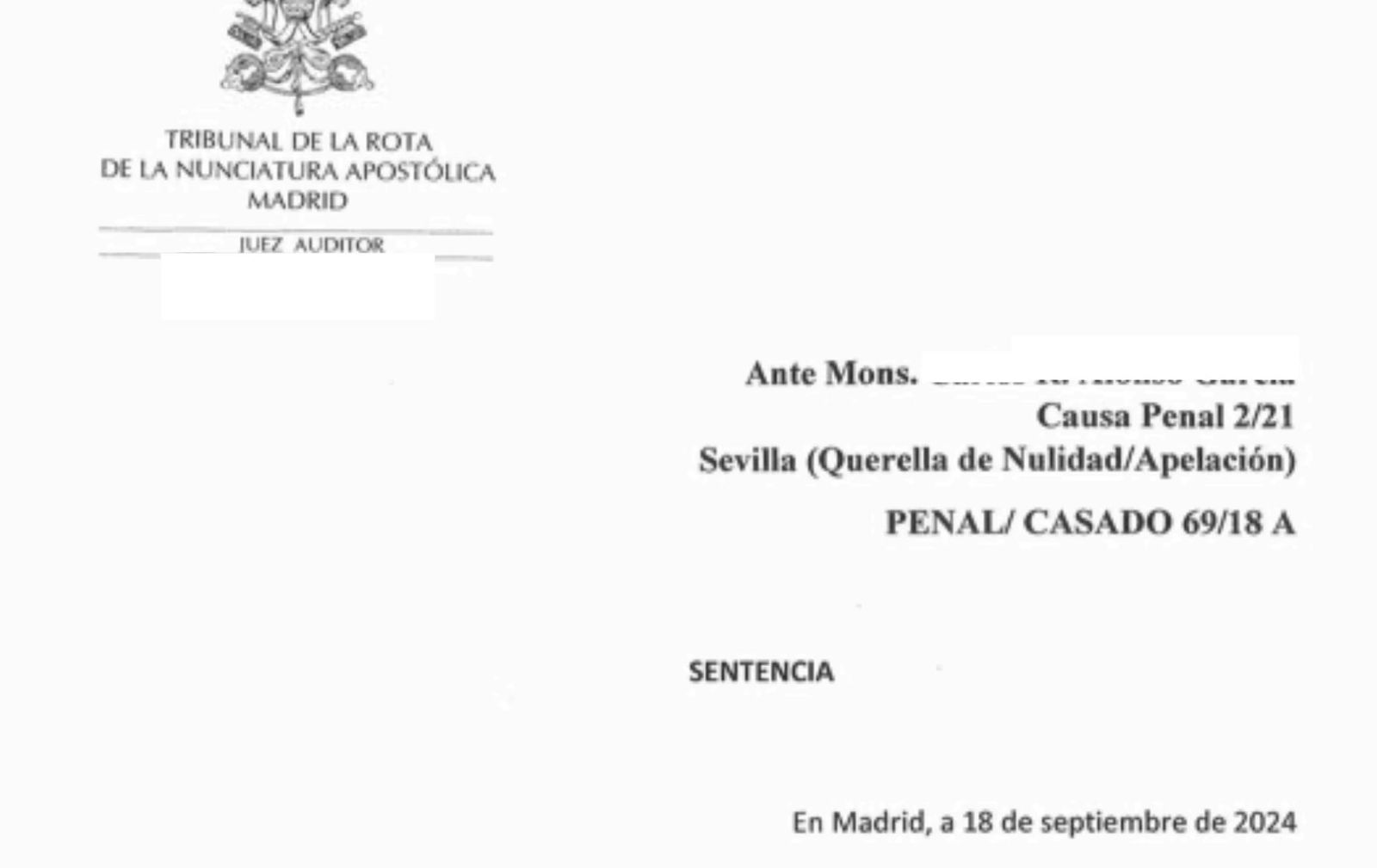 Sentencia de la Rota contra Antonio Casado
