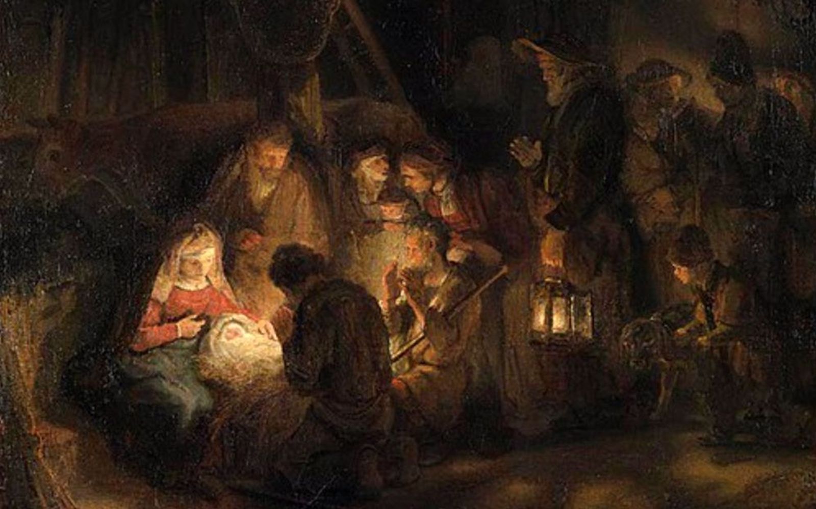Detalle de la Adoración de los pastores de Rembrandt