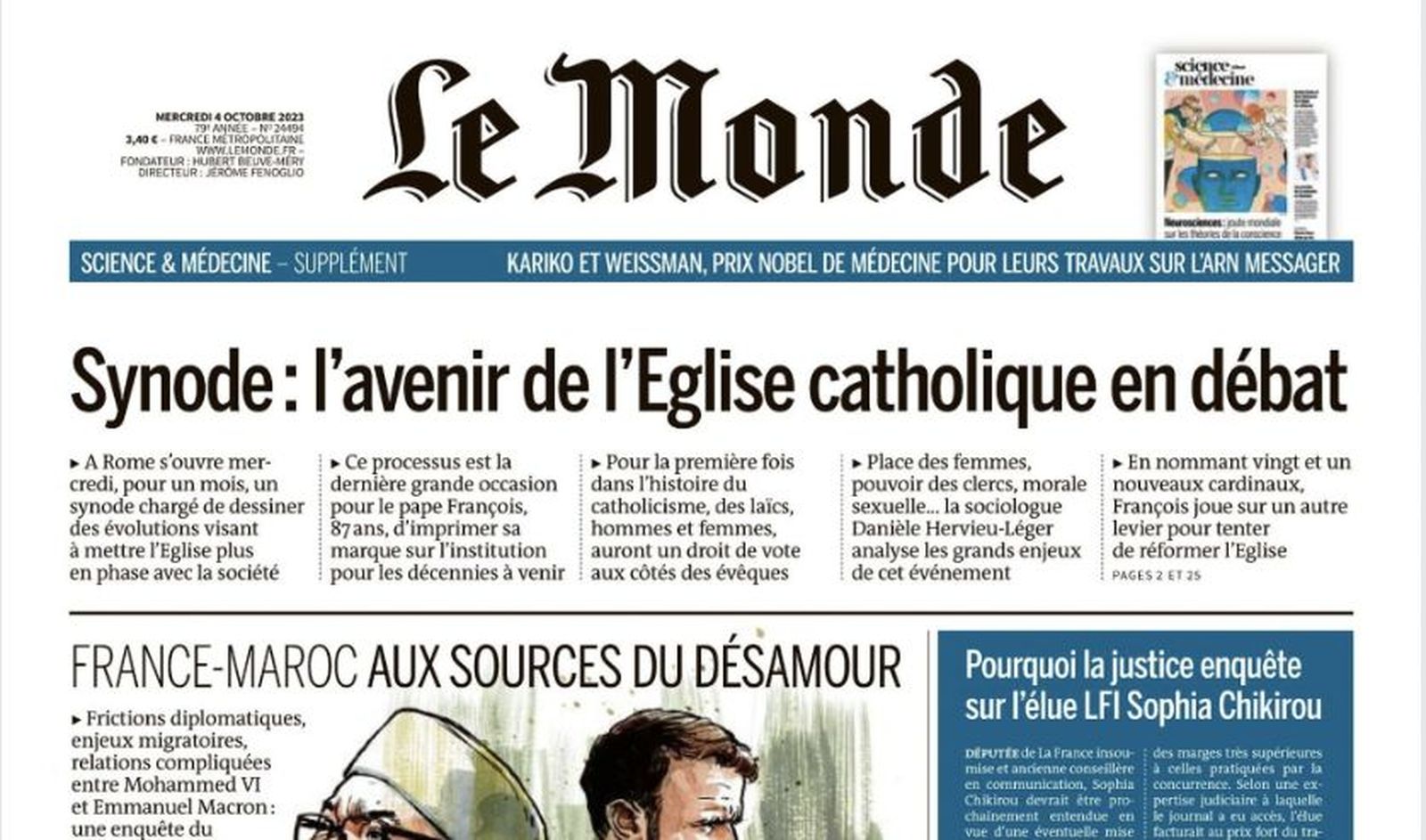 La Iglesia en la portada de 'Le Monde'
